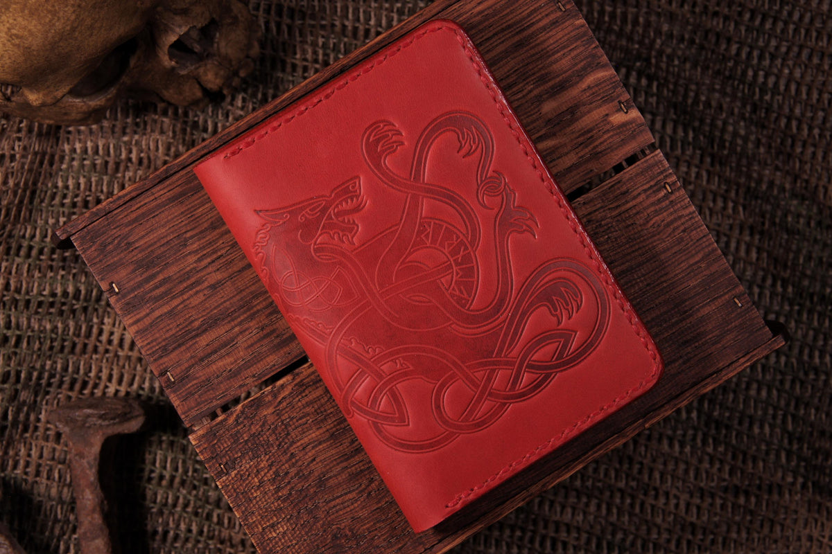 Viking Wolf Leather Accessory - Fenrir Leather Passport Cover: Personalized Viking Gift