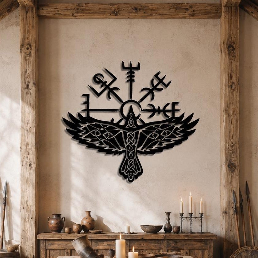 Viking Vegvisir Compass Blanket - Viking Vegvisir Tree of Life Wall Art, Norse Compass Raven Decor