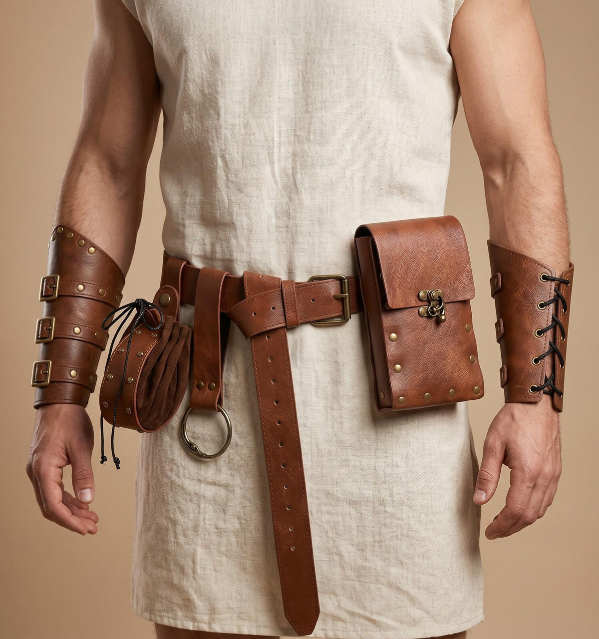 Viking Costume & LARP - Medieval Leather Belt Accessories Set, Viking Cosplay, Renaissance Faire