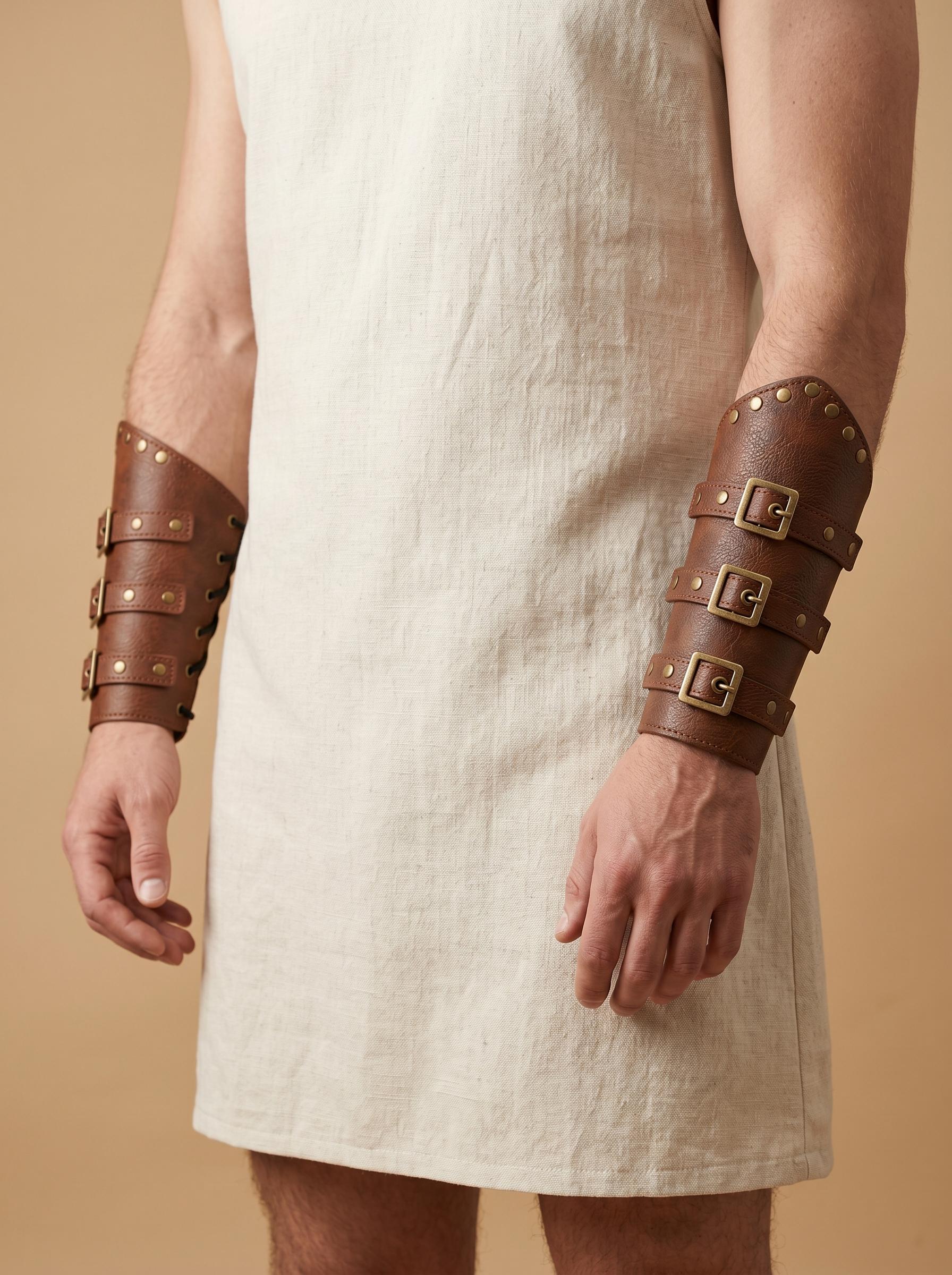 Viking Costume & LARP - Medieval Belt Set, Ren Faire Viking Cosplay Belt, Bracers Bags, Steampunk