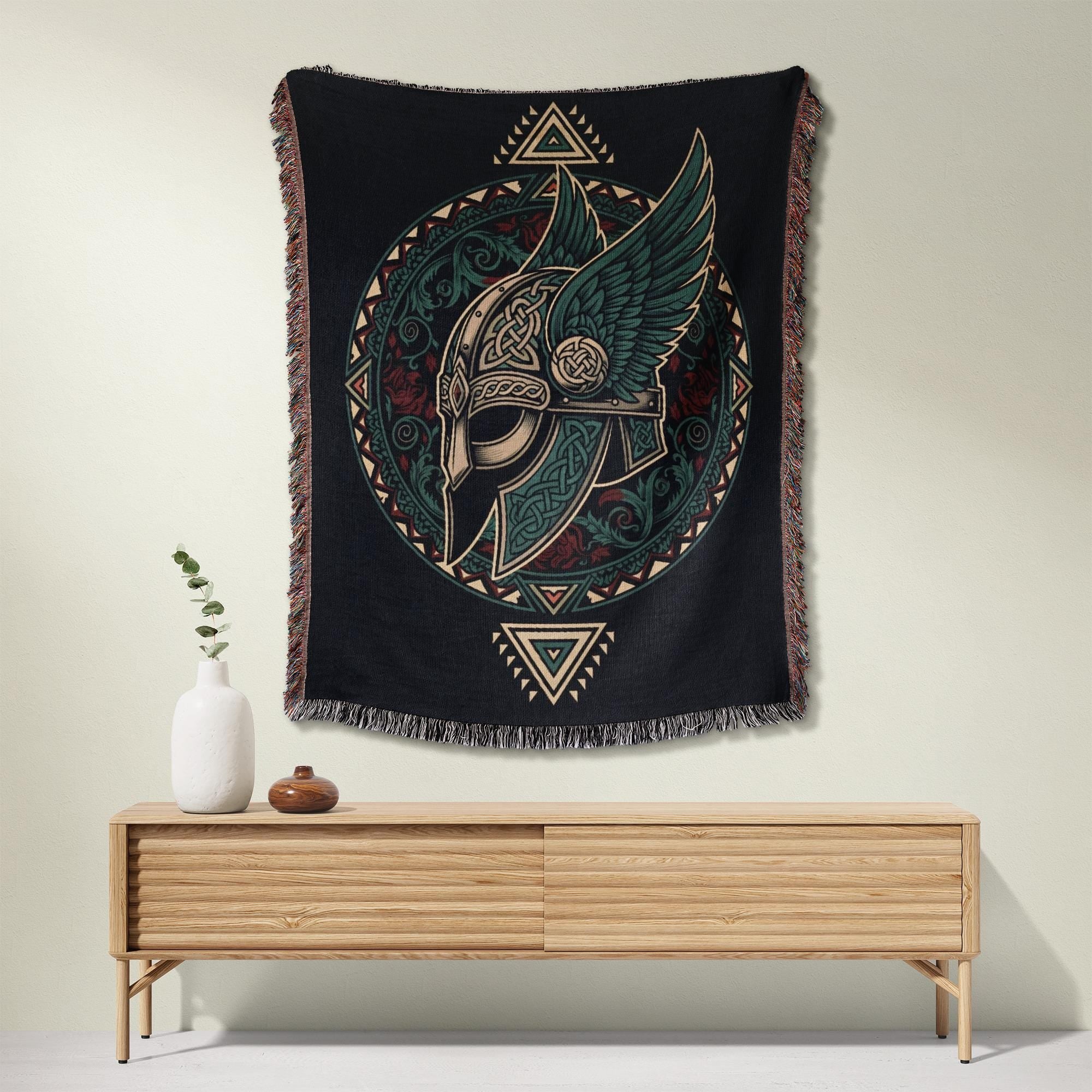 Viking Odin Blanket - Norse Mythology Woven Blanket - Odin Valknut Throw, Viking Warrior Art Gift