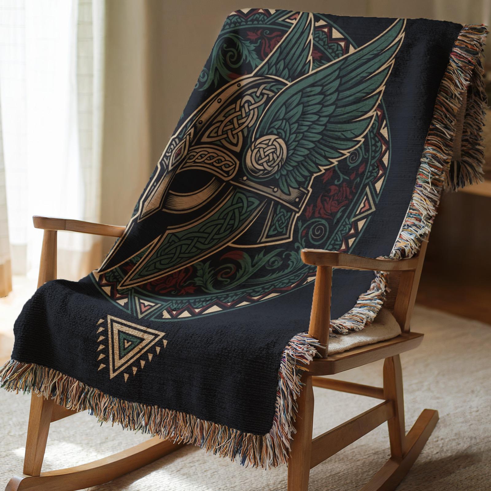 Viking Odin Blanket - Norse Mythology Woven Blanket - Odin Valknut Throw, Viking Warrior Art Gift