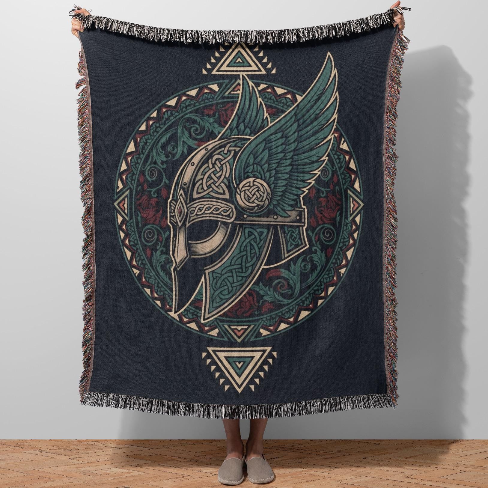 Viking Odin Blanket - Norse Mythology Woven Blanket - Odin Valknut Throw, Viking Warrior Art Gift