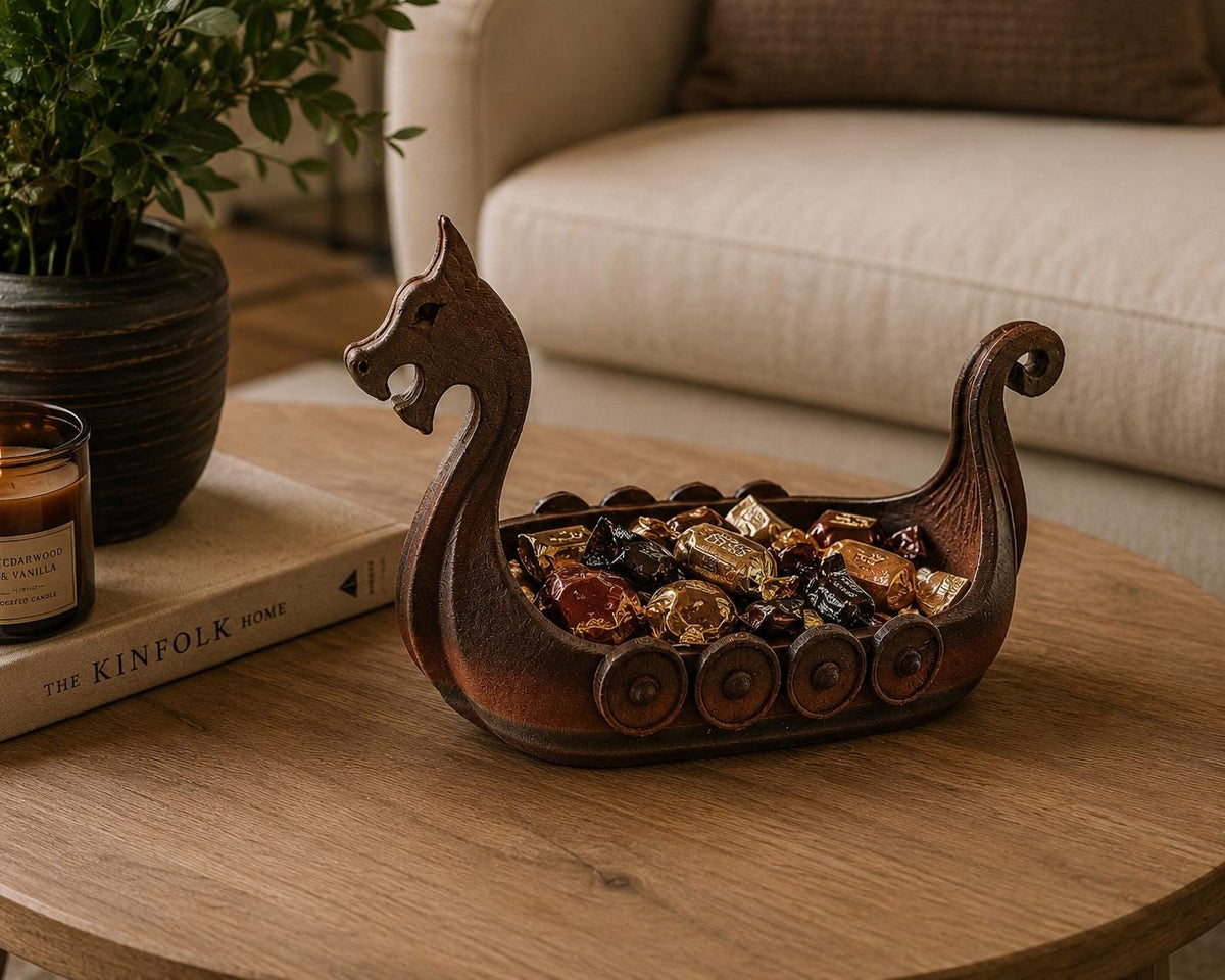 Viking Longship Home Decor - Viking Ship Trinket Tray, Norse Dragon Boat Coin Holder, Desk Organizer