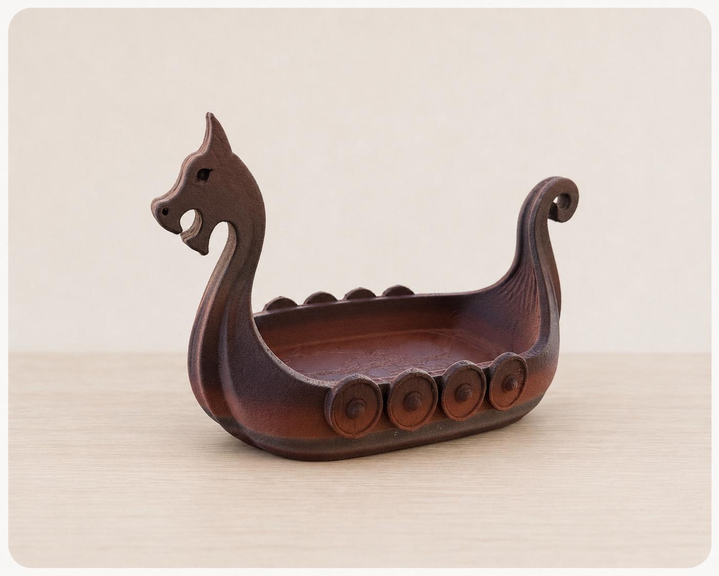Viking Longship Home Decor - Viking Ship Trinket Tray, Norse Dragon Boat Coin Holder, Desk Organizer