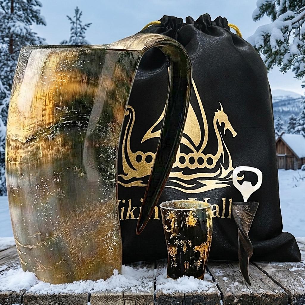 Viking Mug - Handmade Viking Horn Mug, Authentic Natural Ox Horn Tankard, 8 oz Drinking Mug for