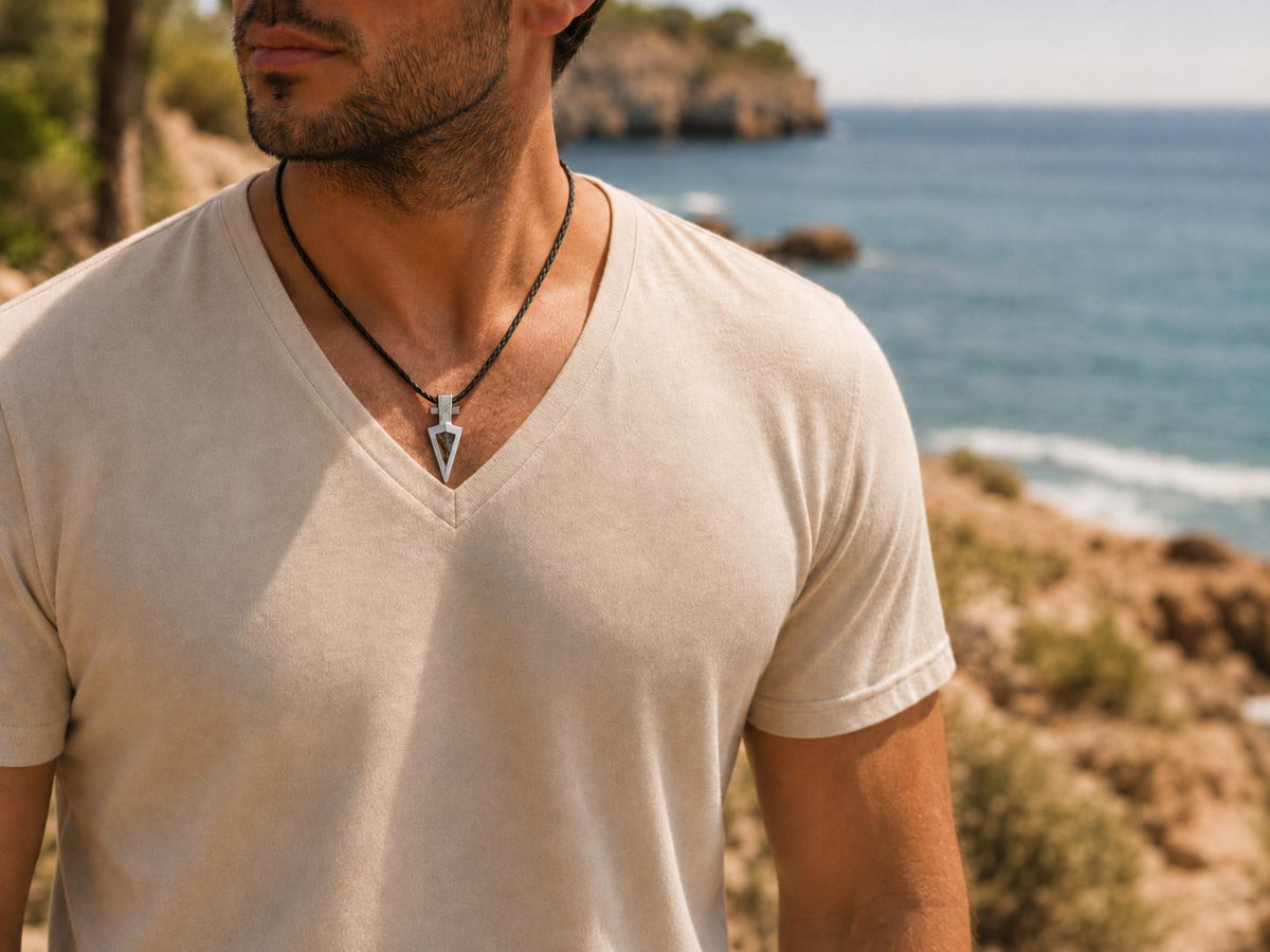 Viking Necklace - Tiger's Eye Arrowhead Pendant: Silver Viking Gungnir Necklace