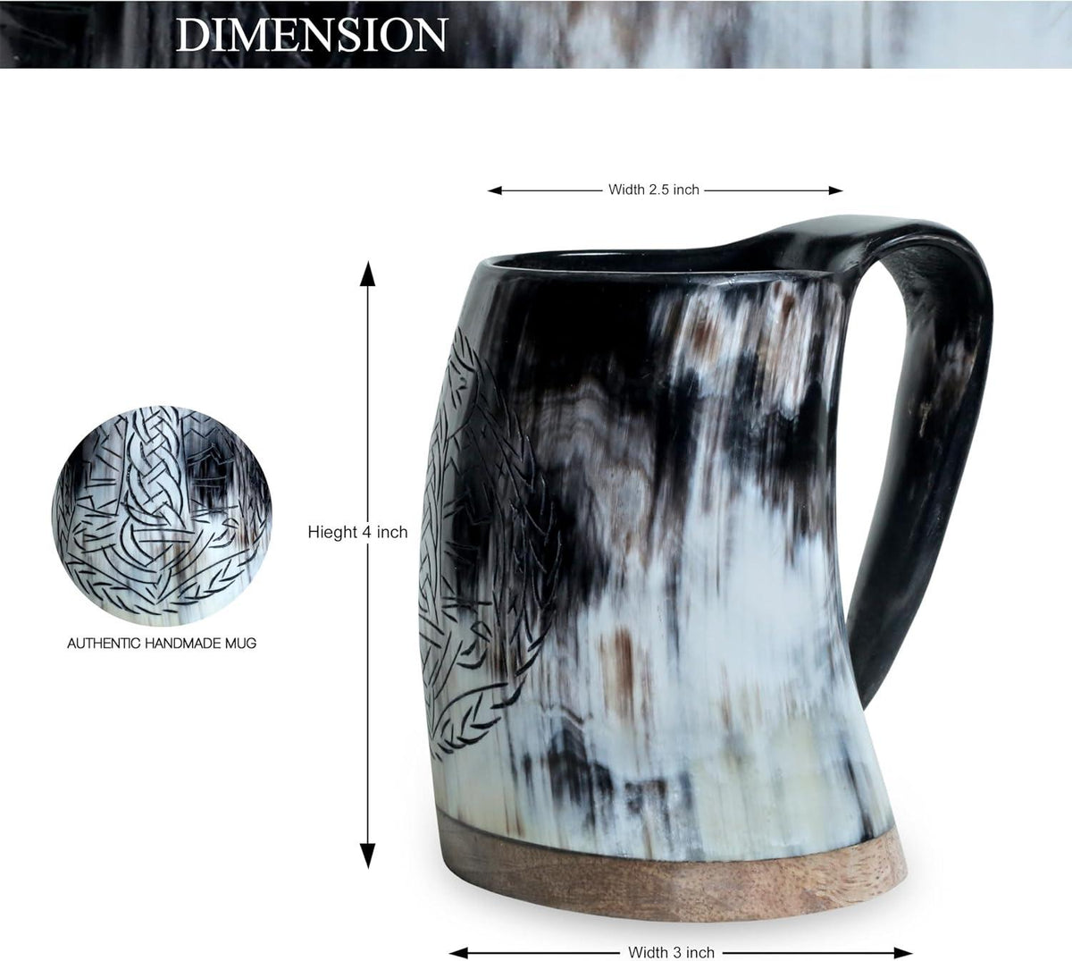 Viking Mug - Handmade Viking Horn Mug, Authentic Natural Ox Horn Tankard, 8 oz Drinking Mug for