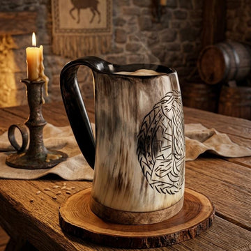 Viking Mug - Handmade Viking Horn Mug, Authentic Natural Ox Horn Tankard, 8 oz Drinking Mug for