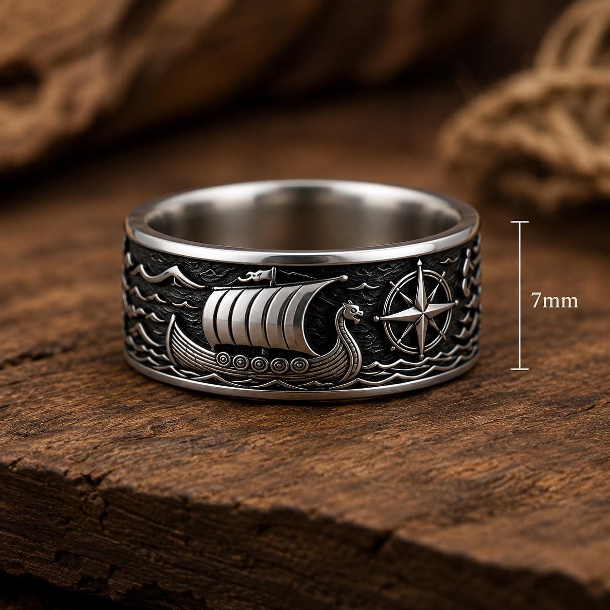 Viking Thor's Hammer Ring - Sterling Silver Hammer of Thor Ring, Viking Mjolnir Band, Norse