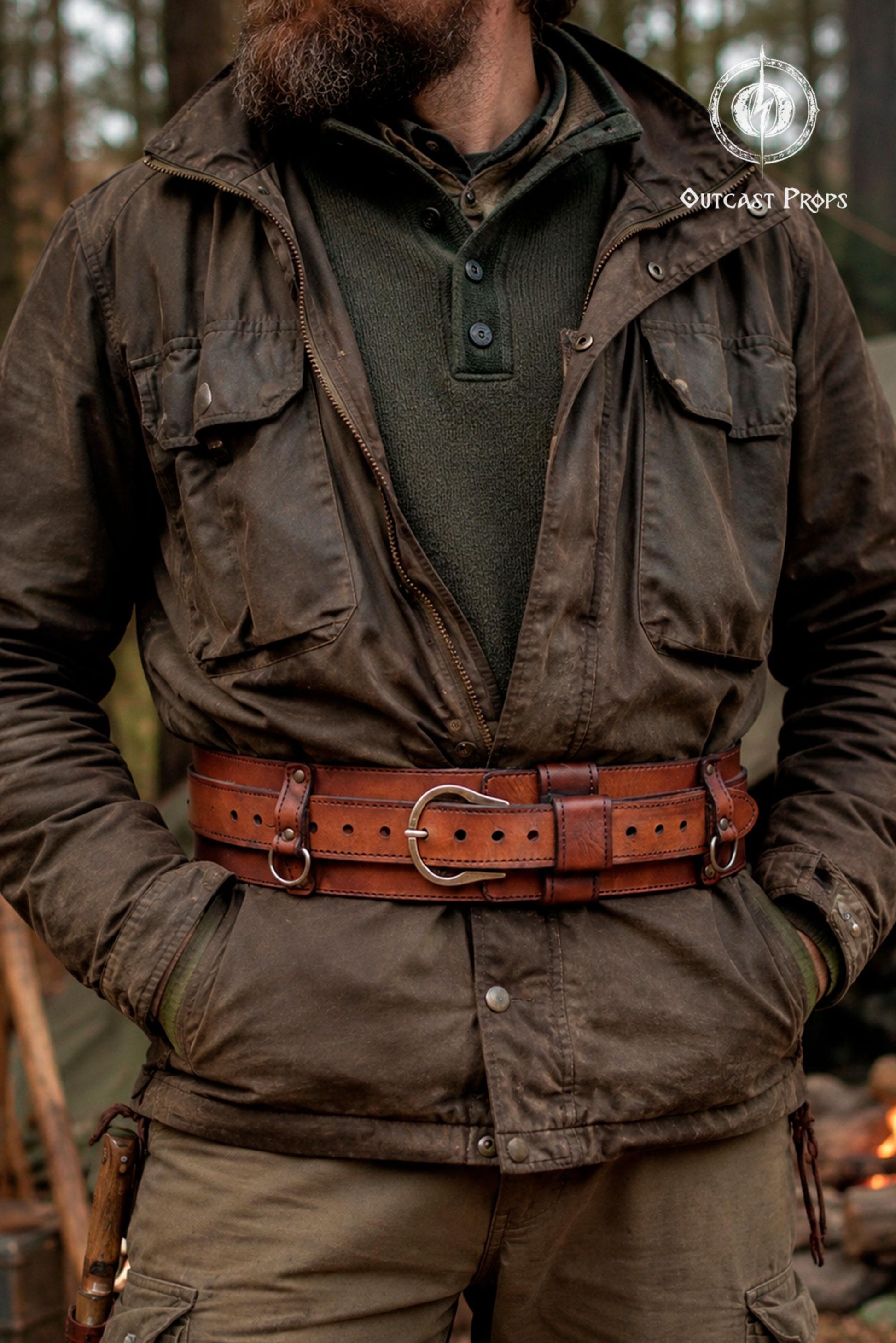 Viking Wolf Leather Accessory - Viking Tooled Leather Belt Fenrir Tyr Design