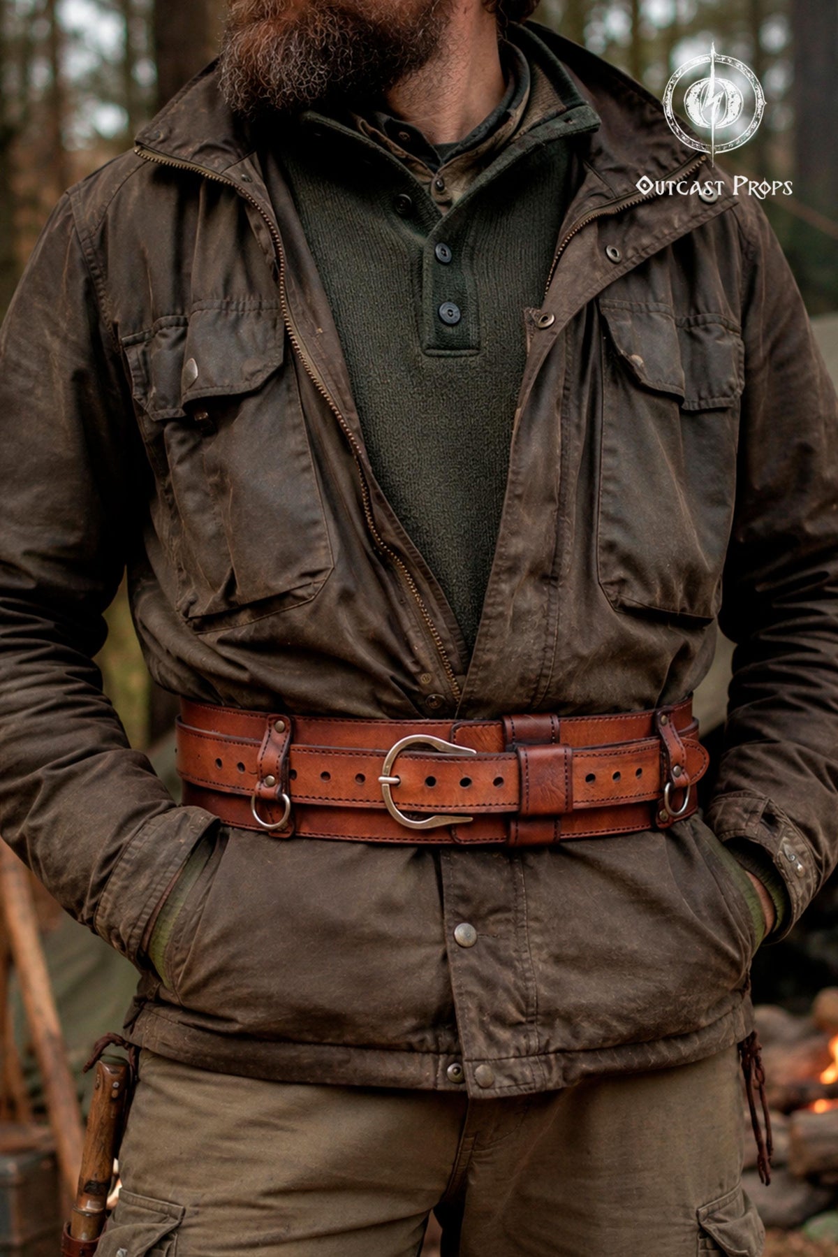 Viking Wolf Leather Accessory - Viking Tooled Leather Belt Fenrir Tyr Design