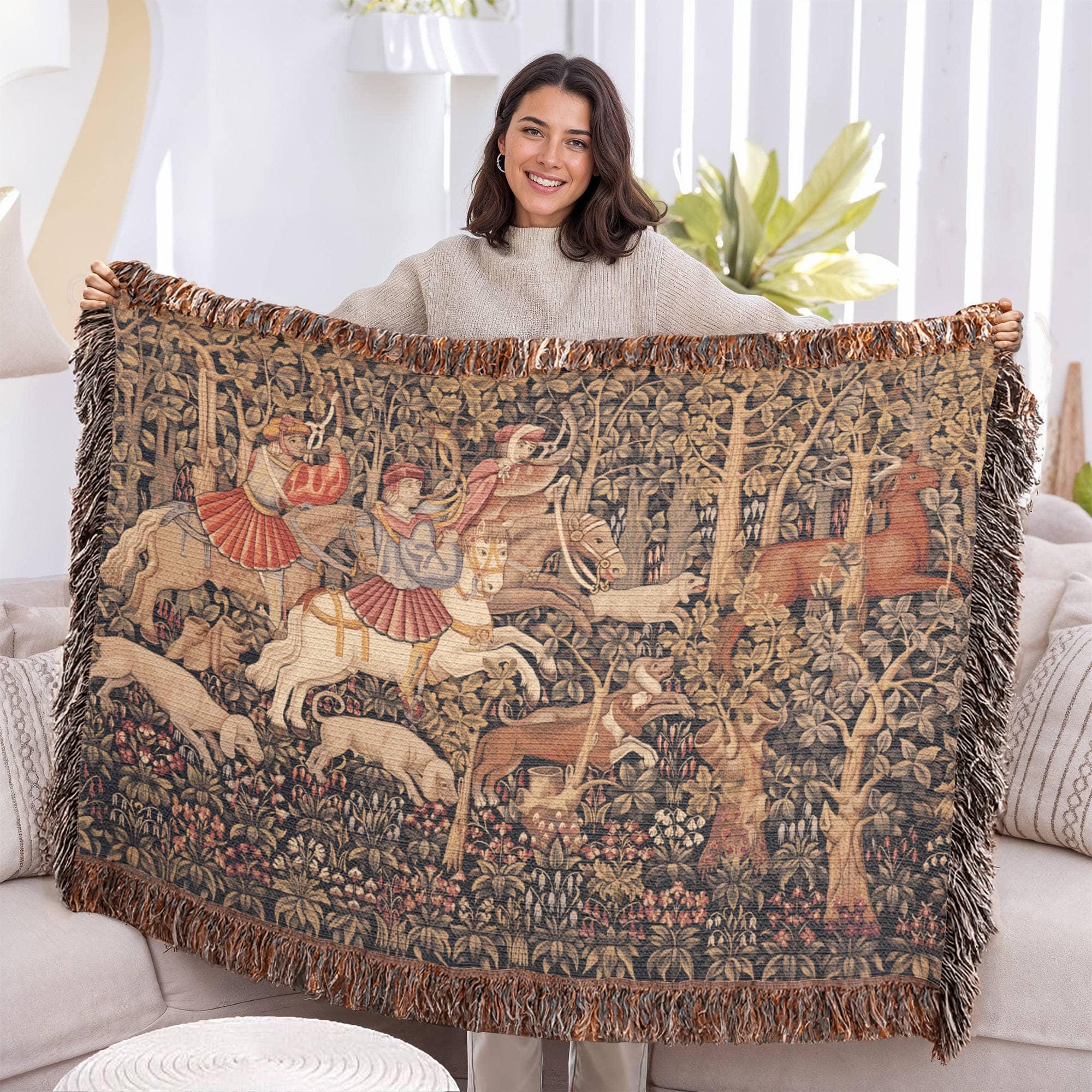Viking Raven Blanket - Viking Axes Woven Throw Blanket, Norse Raven Celtic Knot Tapestry, Medieval