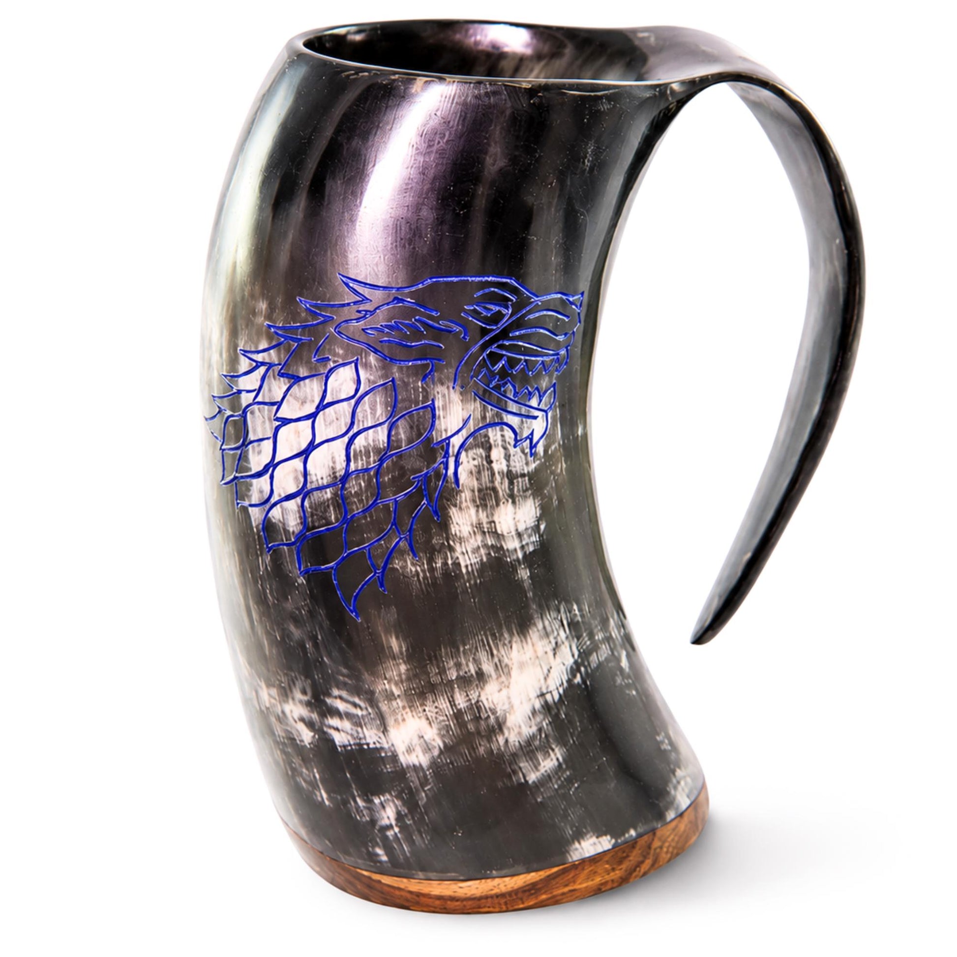 Viking Longship Mug - Personalized Viking Longship Horn Mug, Custom Engraved Wooden Base, Genuine