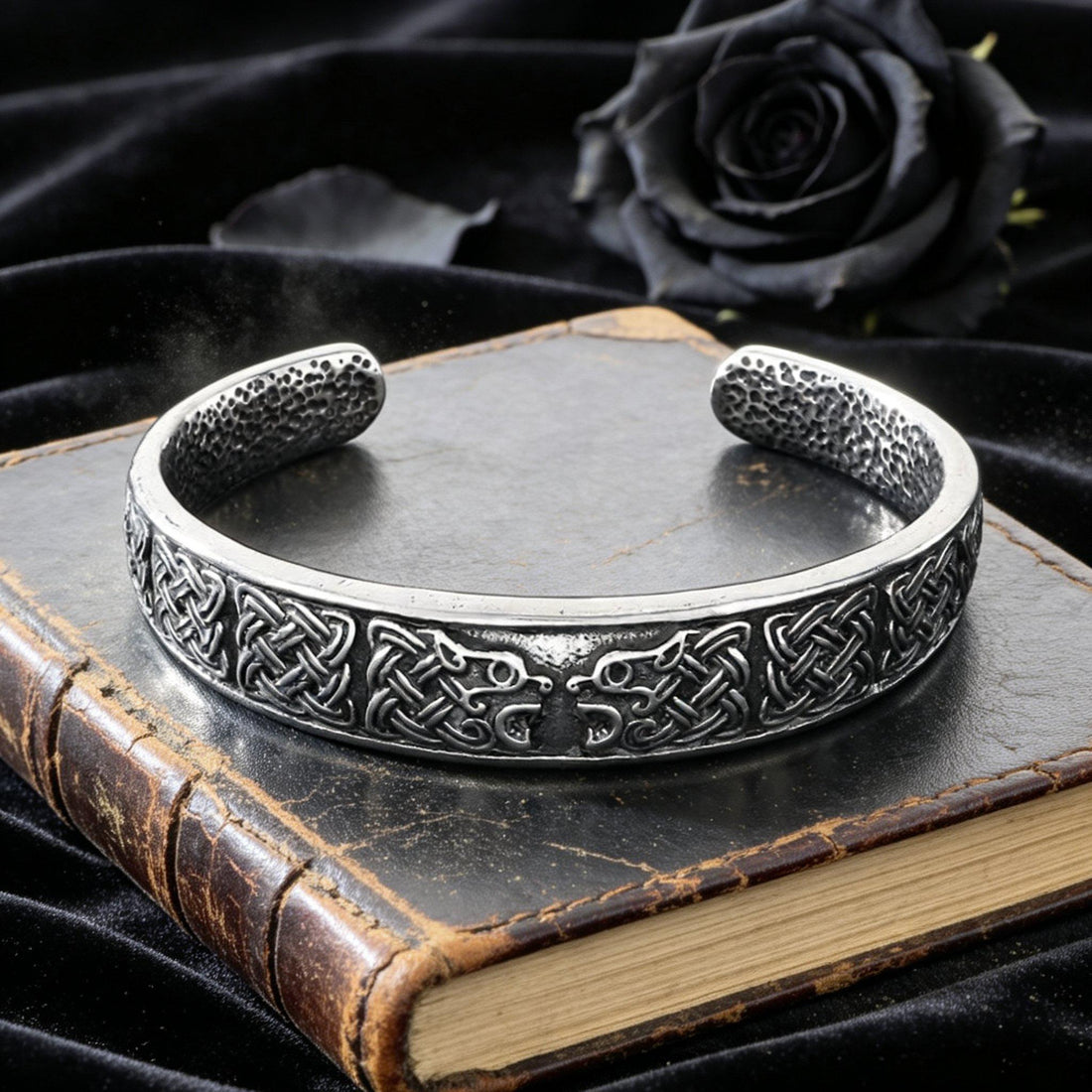 Viking Bracelet - Vintage Titanium-Steel Silver Viking-Celtic Triangle Symbol Open-Ended Bracelet /
