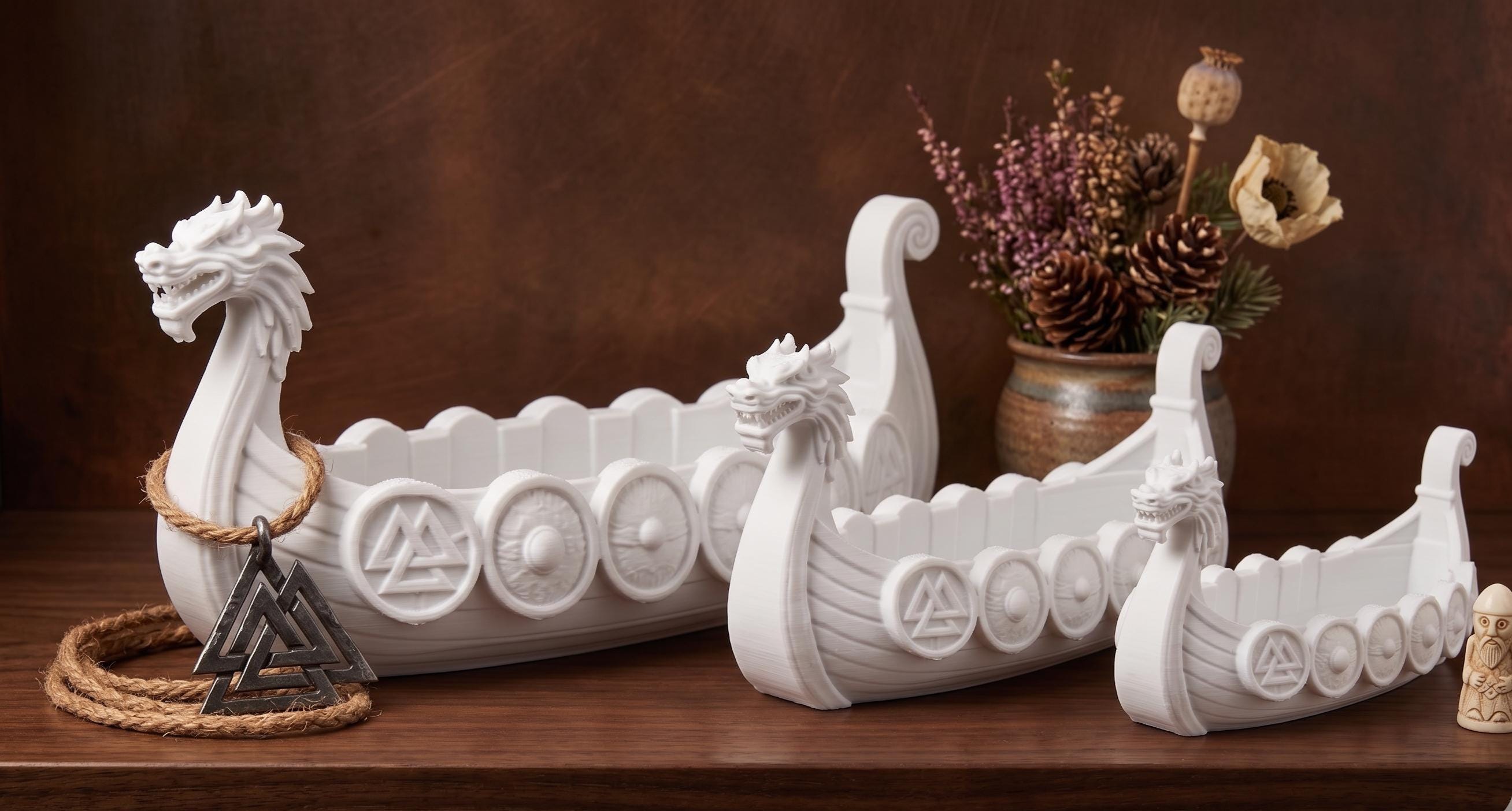 Viking Longship Home Decor - Viking Longship Planter Set, Norse Succulent Pot in Small Medium Large
