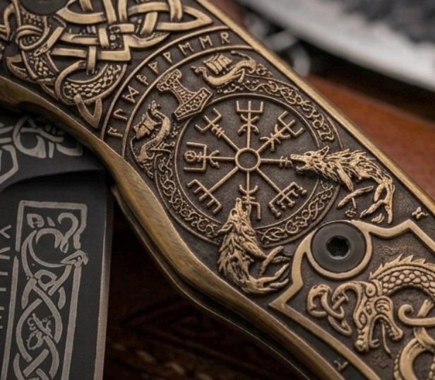 Viking Weapon Replica - Engraved Viking Folding Tool, Norse Mythology Pocket Accessory, Celtic