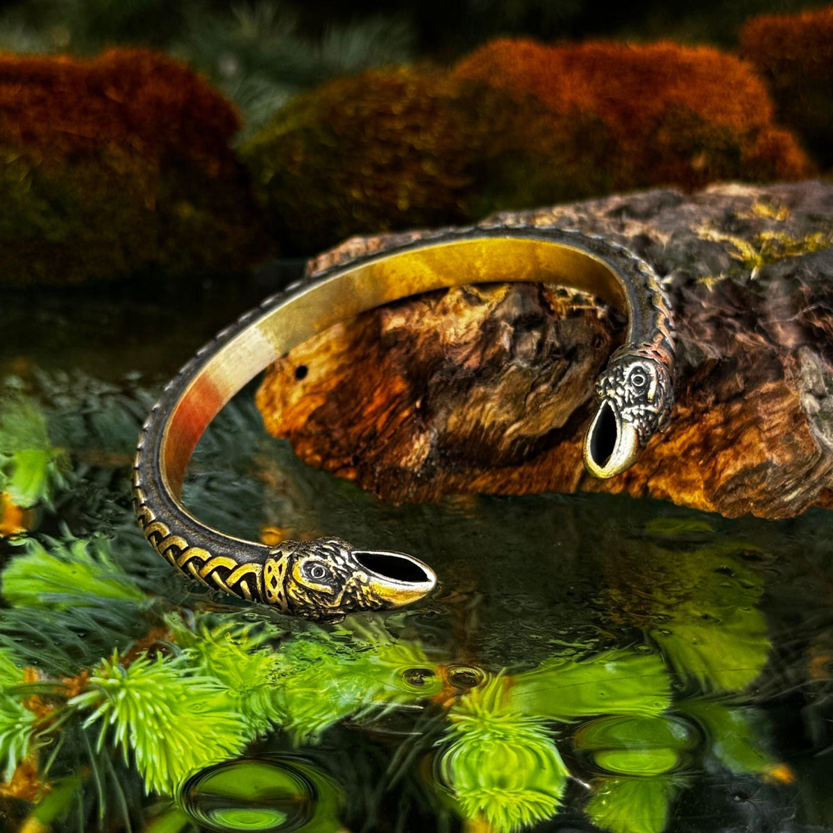 Viking Wolf Ring - Viking Wolf Head Torque Cuff Bracelet - Stainless Steel Fenrir Norse Arm Ring
