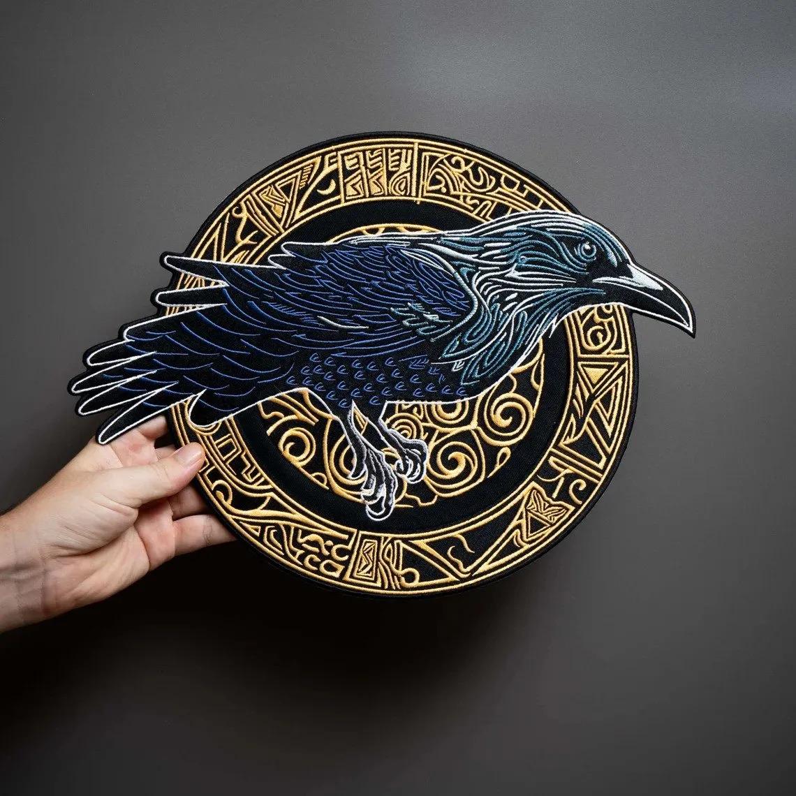 Viking Raven Jacket - Viking Warrior Raven Embroidered Patch, Norse Mythology Nordic Jacket Back