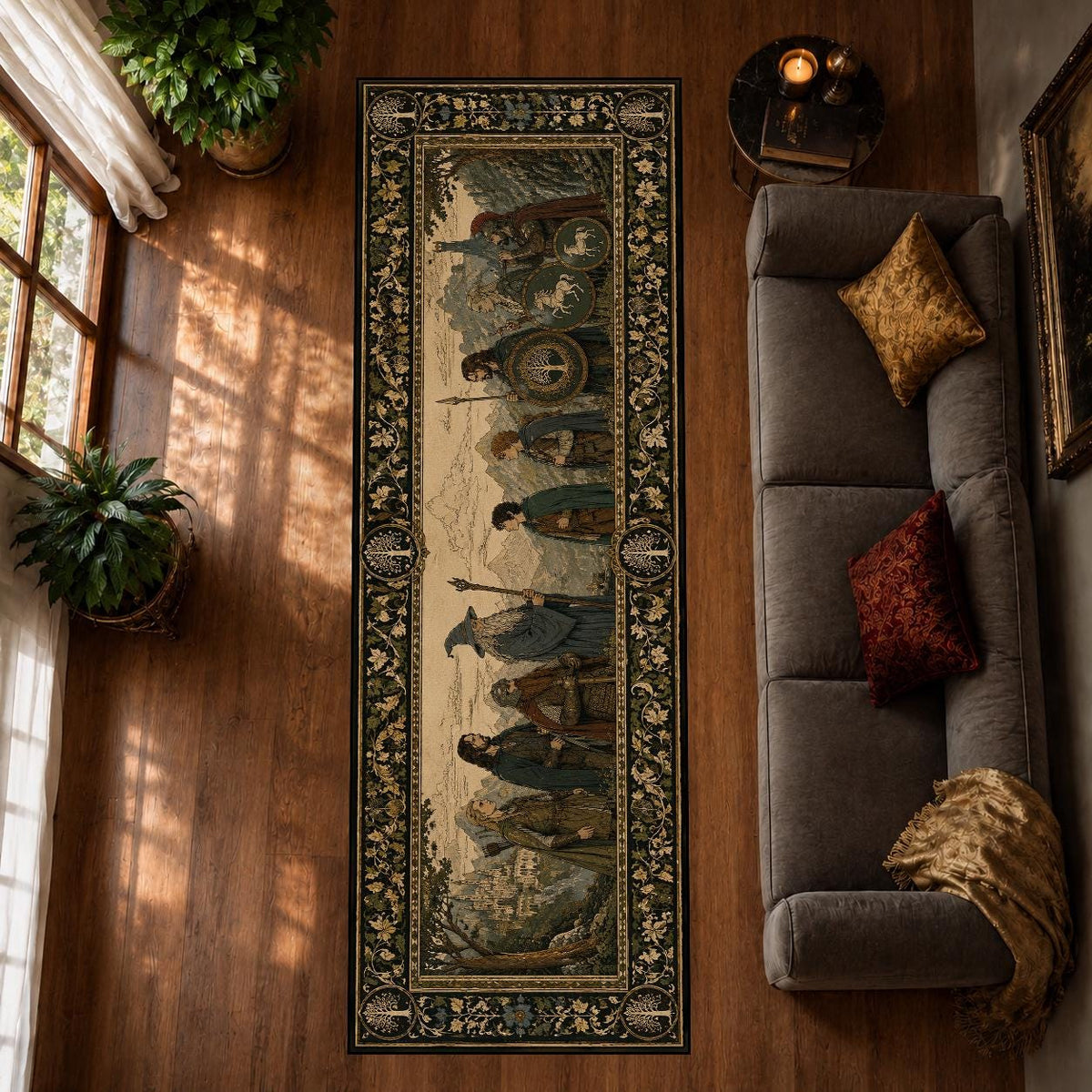 Viking Yggdrasil Tree of Life Rug - Dark Green Celtic Tree of Life Axe Runner Rug, Viking Yggdrasil