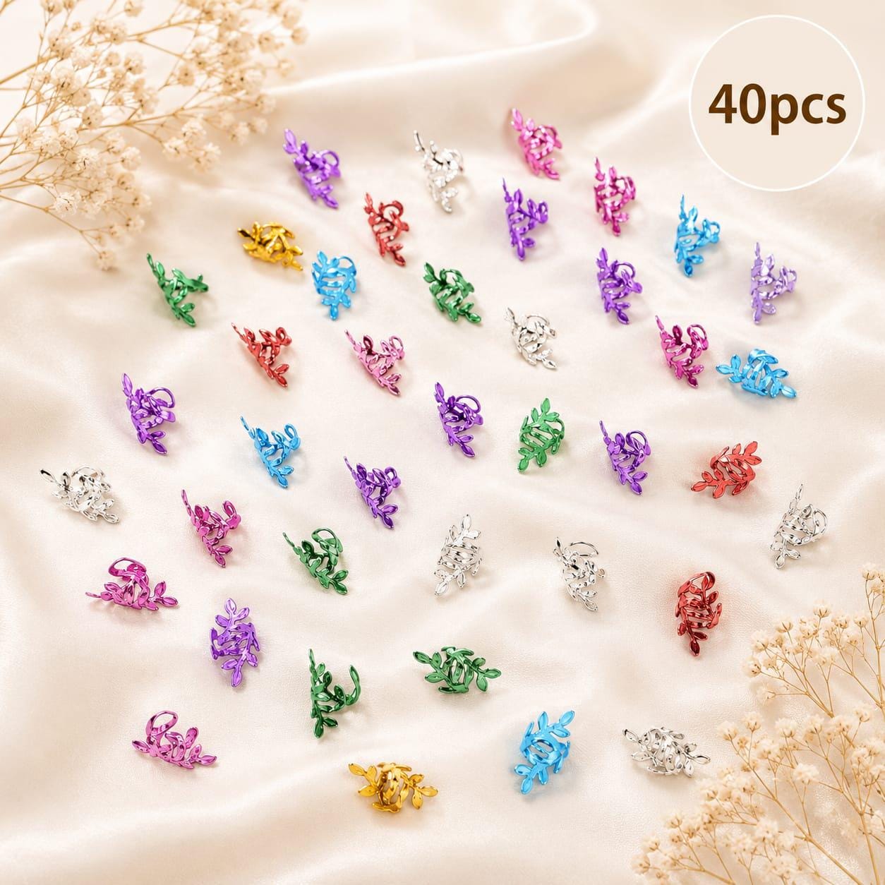 Viking Ring - Loc Jewelry Hair Braid Rings 40PCS Set, Dreadlock Jewelry, Gold Flower Hair Cuffs