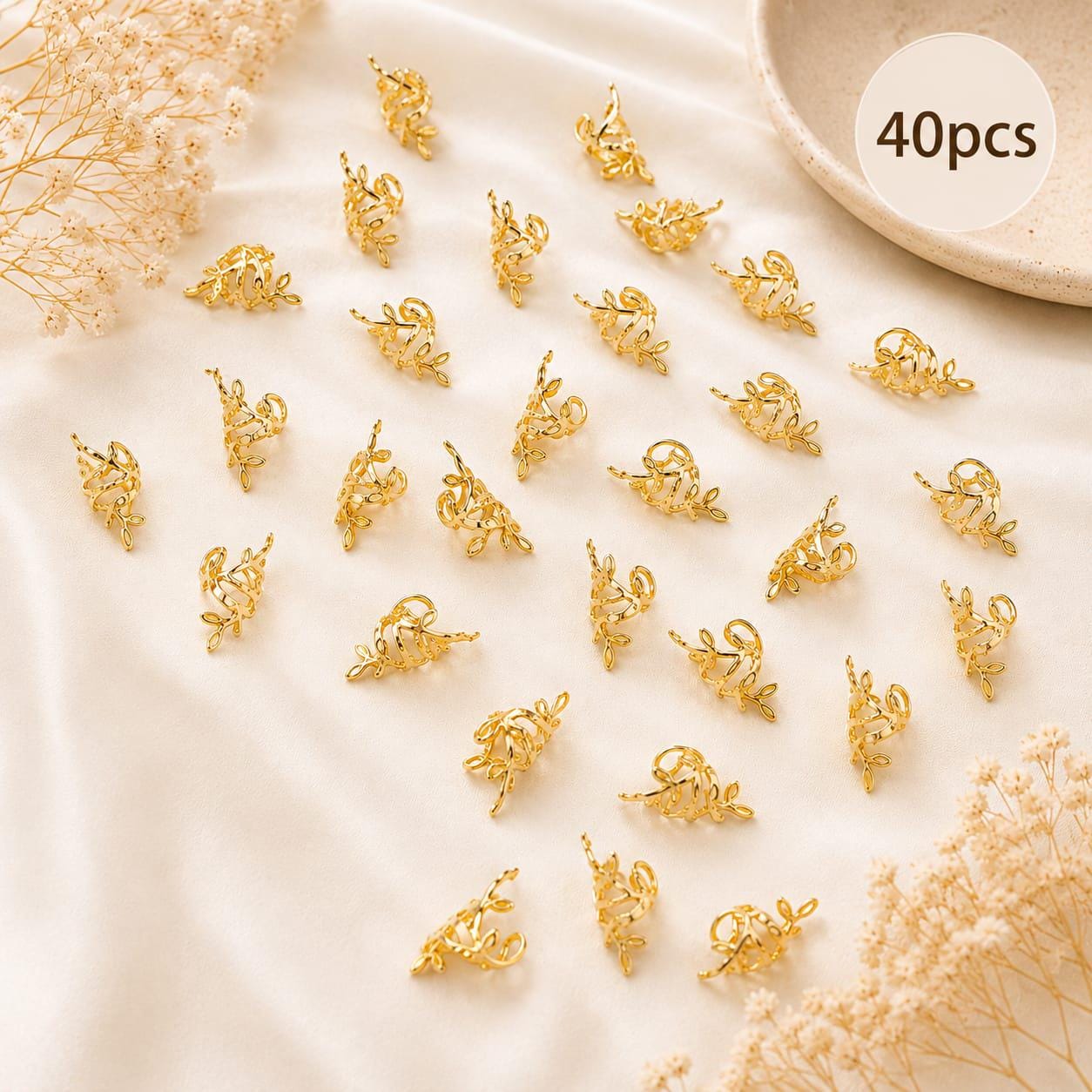 Viking Ring - Loc Jewelry Hair Braid Rings 40PCS Set, Dreadlock Jewelry, Gold Flower Hair Cuffs