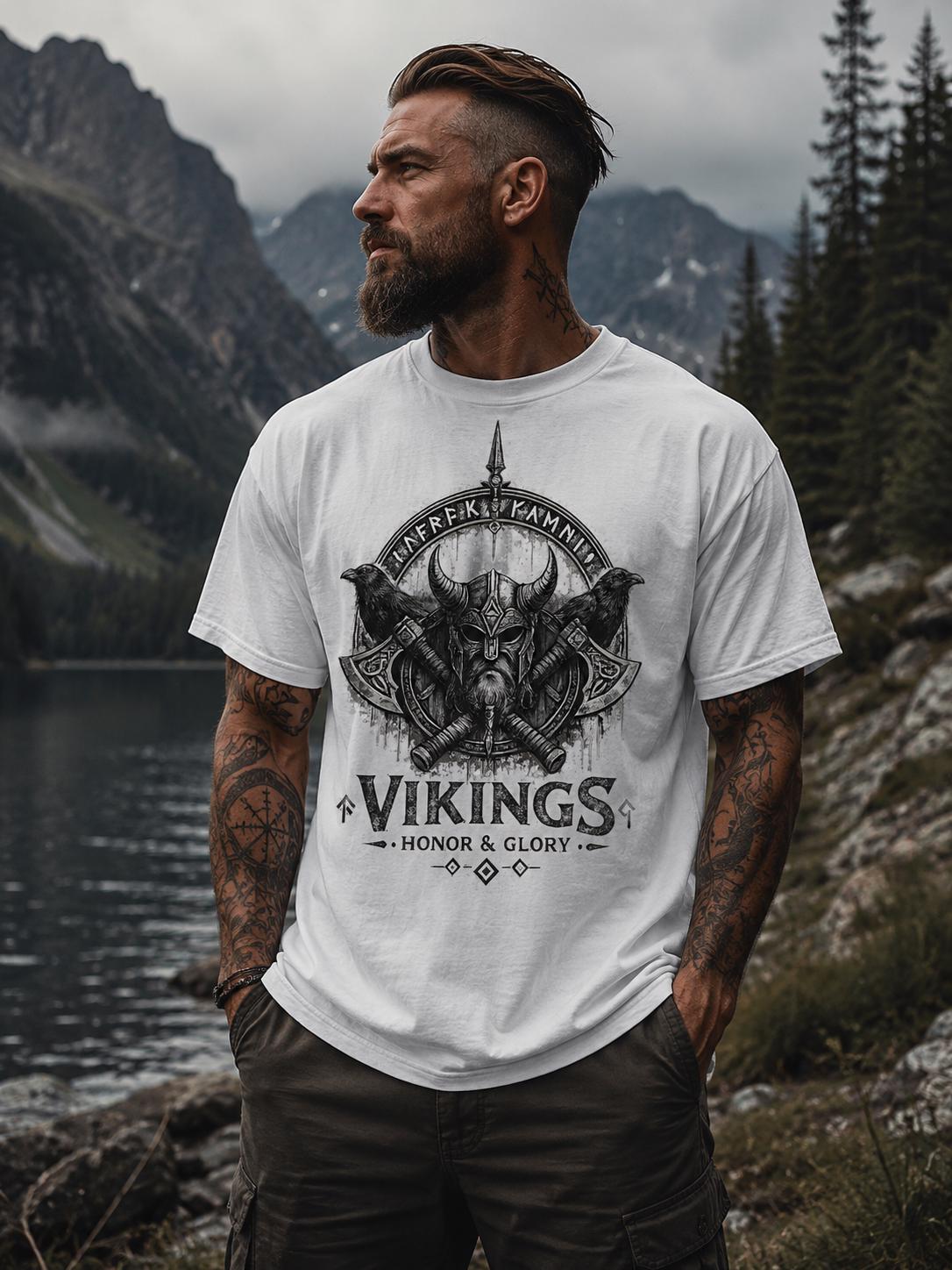 Viking Valhalla T-Shirt - Victory Or Valhalla - Distressed American Viking Skull T-Shirt: Patriotic