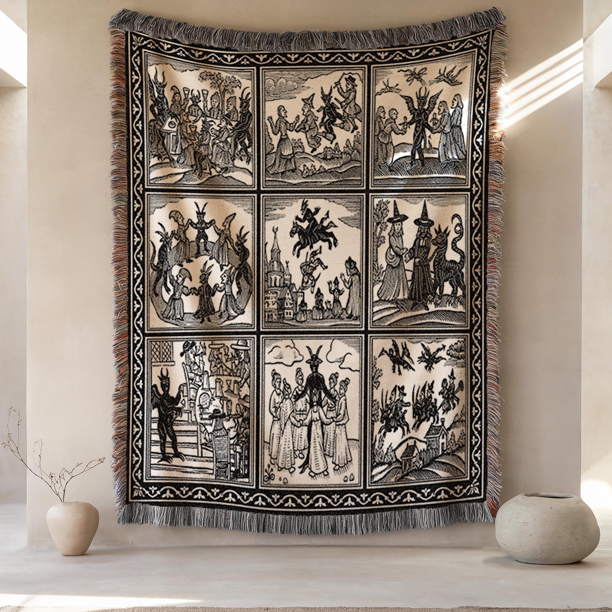 Viking Rune Blanket - Nordic Symbols Cotton Woven Blanket, Viking Norse Throw, Scandinavian