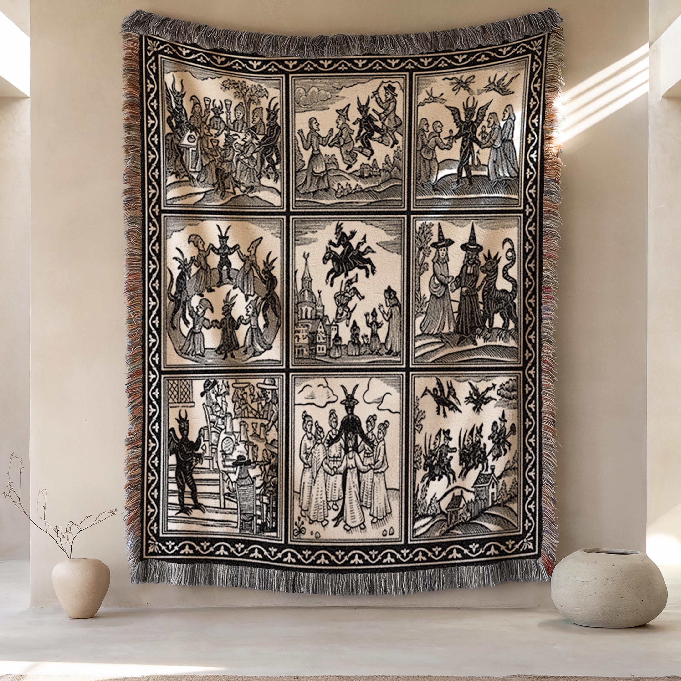 Viking Rune Blanket - Nordic Symbols Cotton Woven Blanket, Viking Norse Throw, Scandinavian