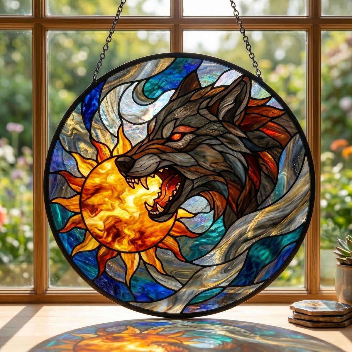 Viking Yggdrasil Tree of Life Home Decor - Yggdrasil Tree of Life Stained Glass Suncatcher, Viking