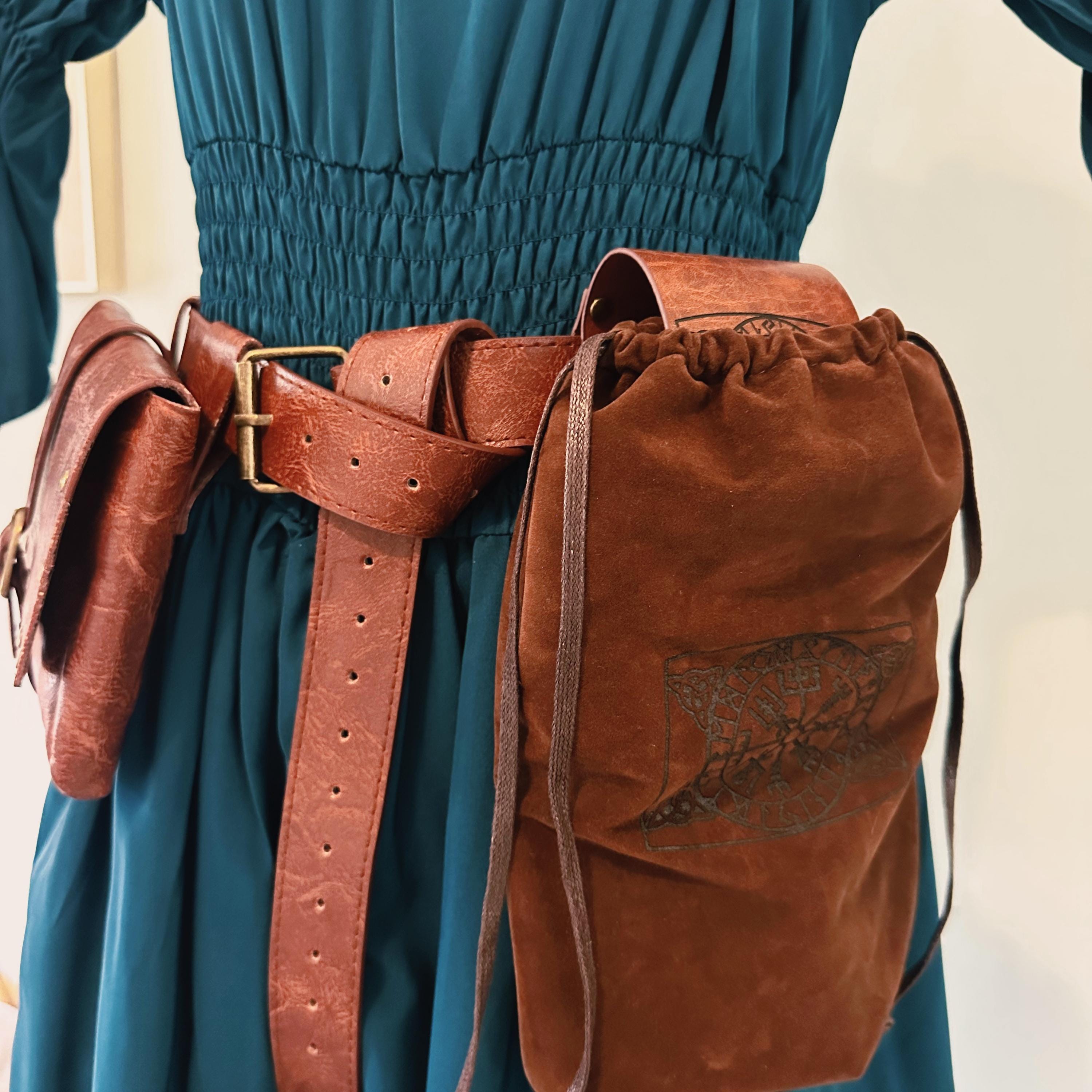 Viking Vegvisir Compass Costume & LARP - 3-Piece Medieval Belt & Pouch Set -Norse Vegvisir Rune
