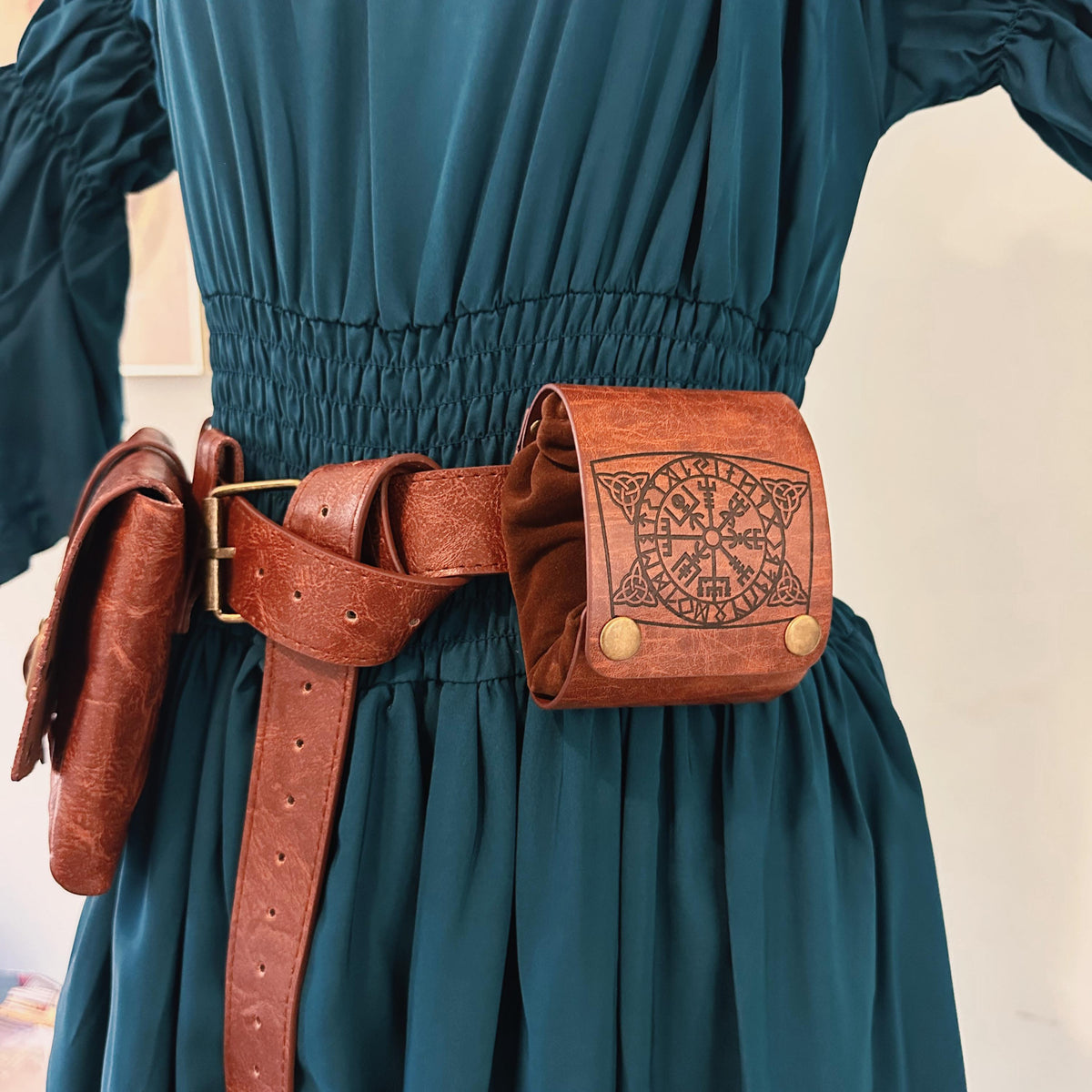 Viking Vegvisir Compass Costume & LARP - 3-Piece Medieval Belt & Pouch Set -Norse Vegvisir Rune
