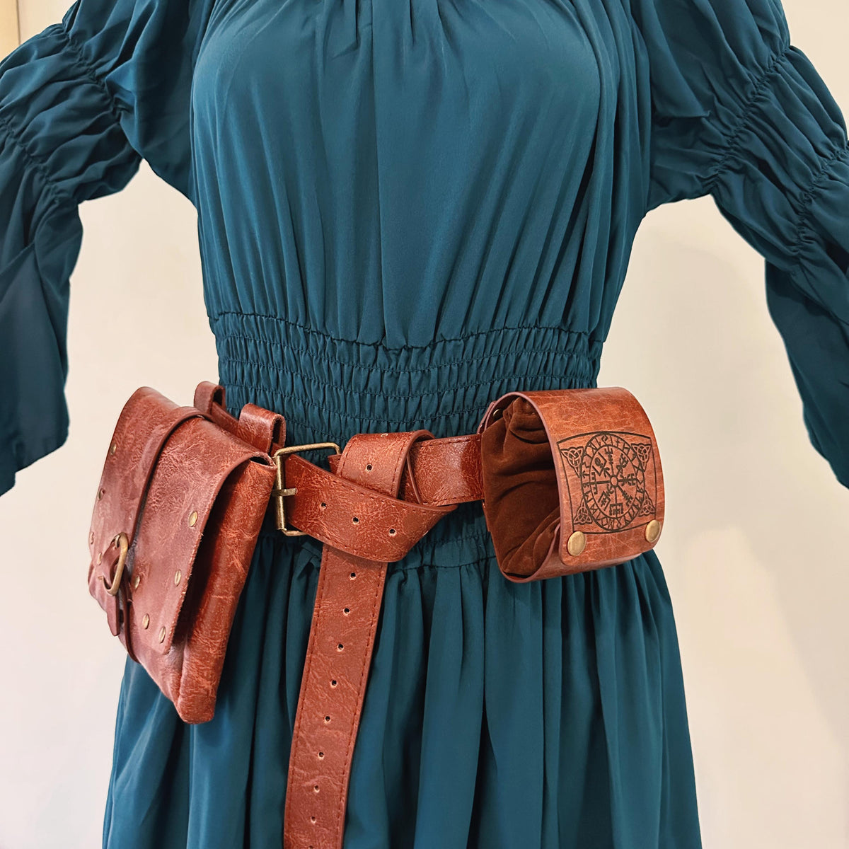 Viking Vegvisir Compass Costume & LARP - 3-Piece Medieval Belt & Pouch Set -Norse Vegvisir Rune