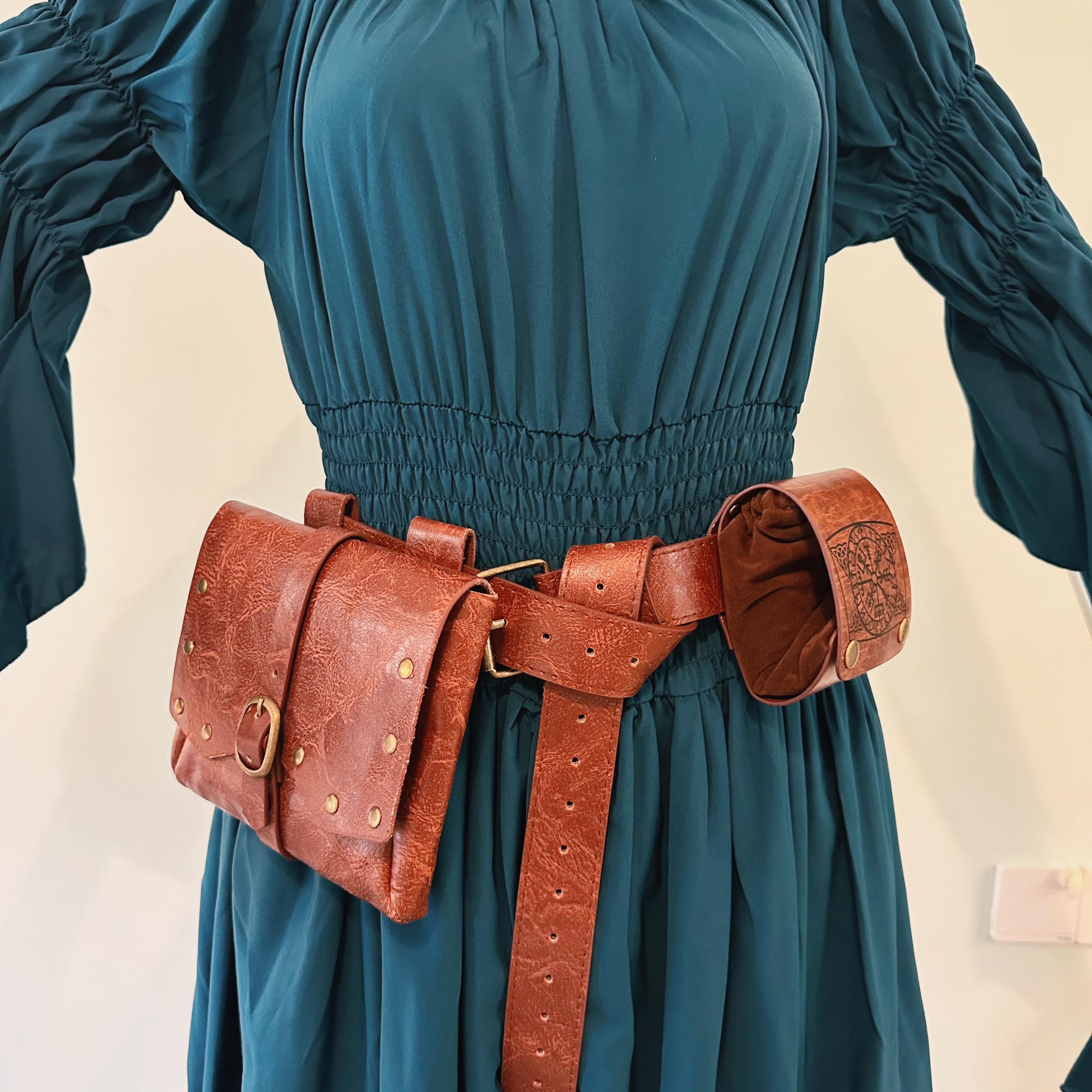 Viking Vegvisir Compass Costume & LARP - 3-Piece Medieval Belt & Pouch Set -Norse Vegvisir Rune