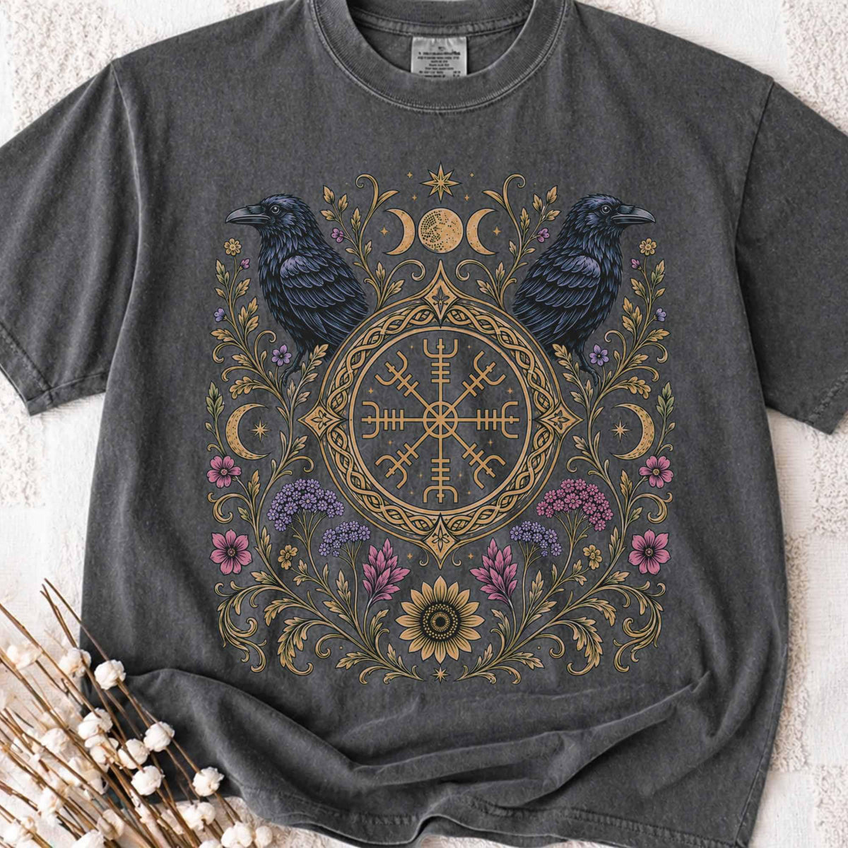 Viking Odin T-Shirt - Viking Raven Vegvisir Nordic T-shirt, Wayfinder Compass Bohemian Ravens Odin