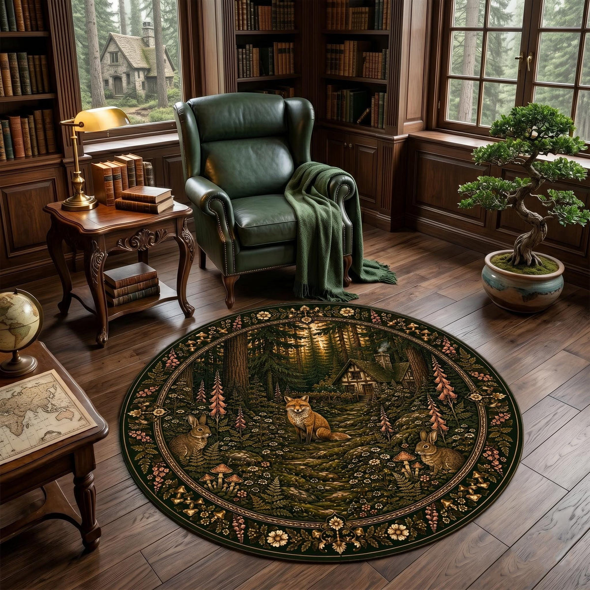 Viking Wolf Rug - Nordic Wolf Round Rug, Viking Wolf Area Rug, Celtic Knot Forest Decor, Mountain