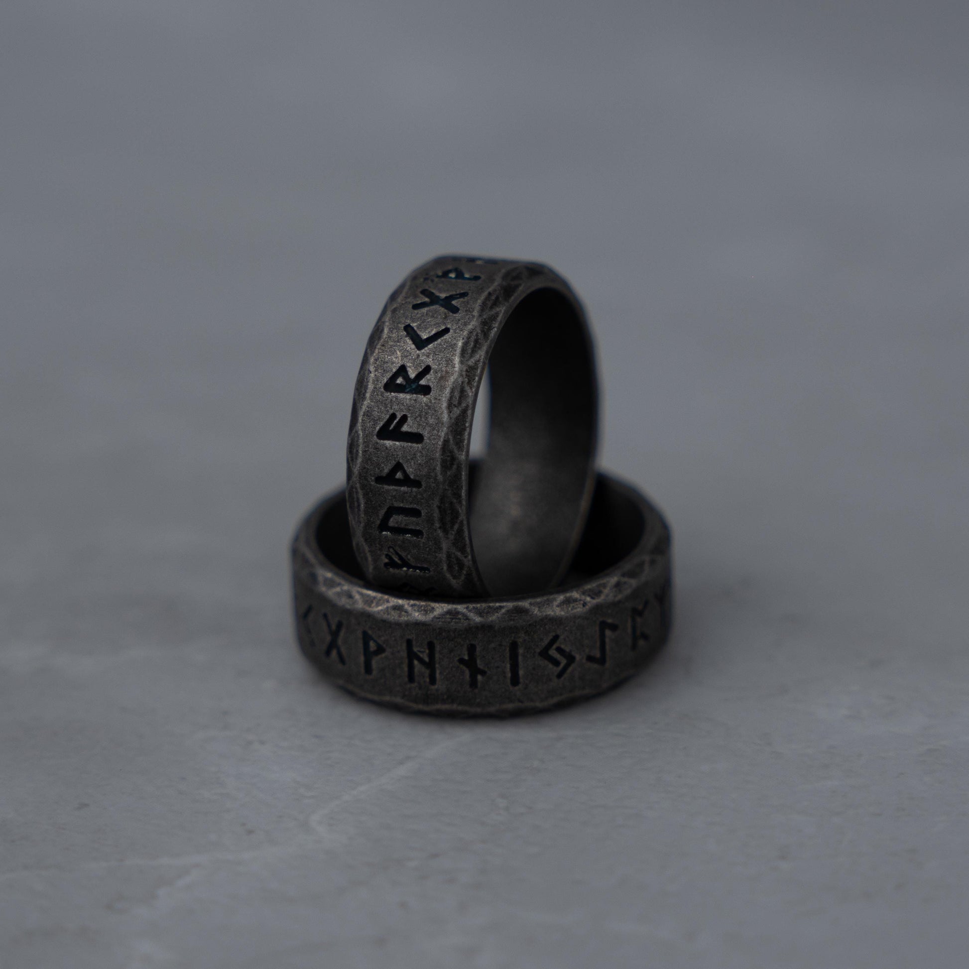 Viking Rune Ring - Ancient Viking Ring For Men - Nordic Runes Ring, Black Viking Norse Ring