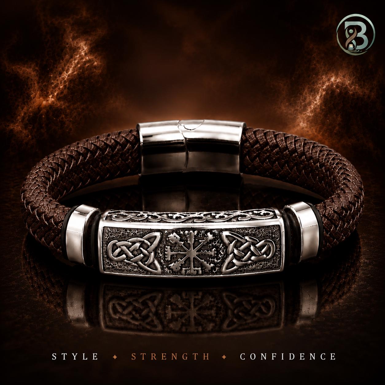 Viking Vegvisir Compass Bracelet - Viking Braided Leather Bracelet – Norse Runes, Celtic Knot