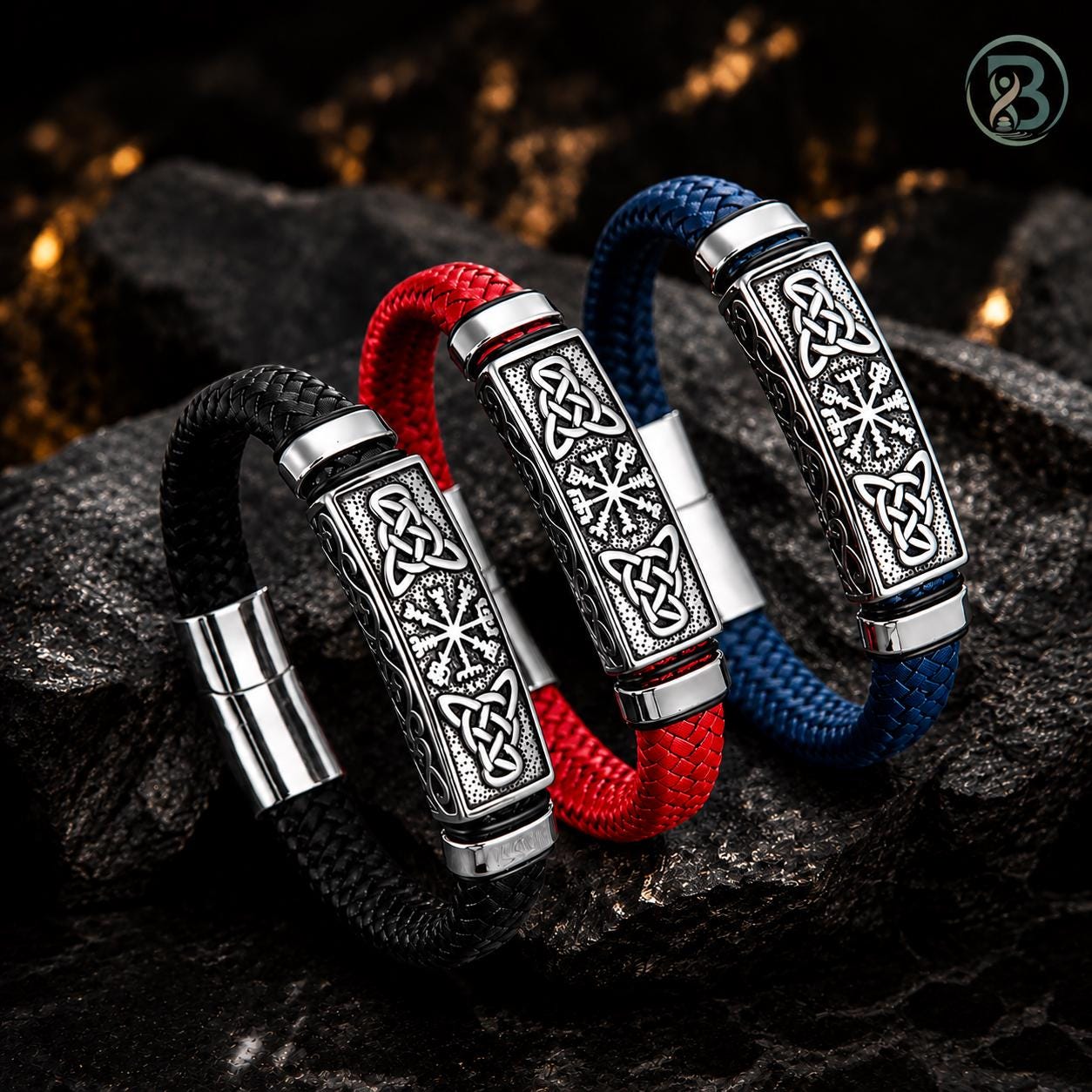 Viking Vegvisir Compass Bracelet - Viking Braided Leather Bracelet – Norse Runes, Celtic Knot
