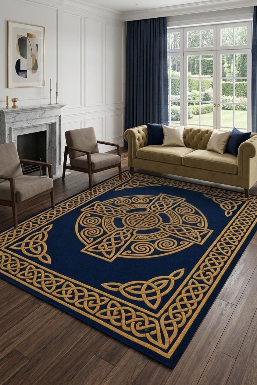 Viking Valknut Rug - Black Gold Norse Raven Viking Area Rug, Open Book Valknut Carpet, Celtic Knot