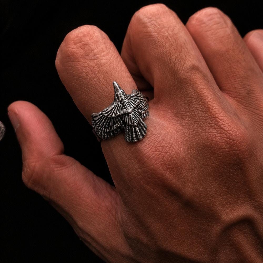 Viking Odin Ring - Viking Raven Ring for Men, Odin Raven Ring, Norse Mythology Jewelry, Flying