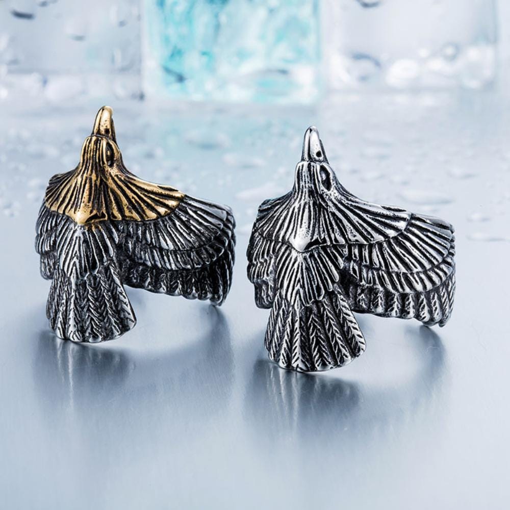Viking Odin Ring - Viking Raven Ring for Men, Odin Raven Ring, Norse Mythology Jewelry, Flying
