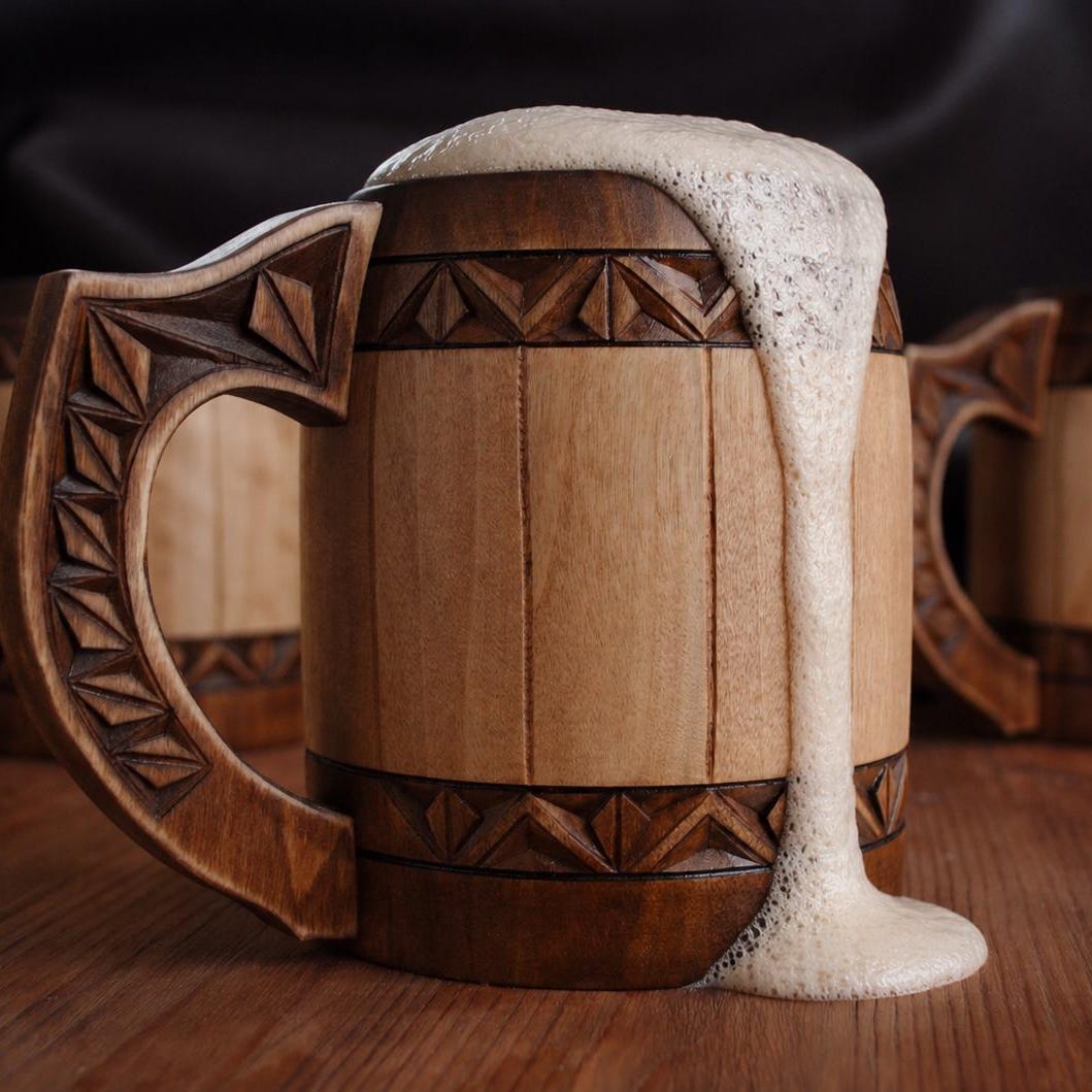 Viking Mug - Personalized Viking Tankard, Wooden Beer Mug, Celtic Knots, Engraved groomsman Cup