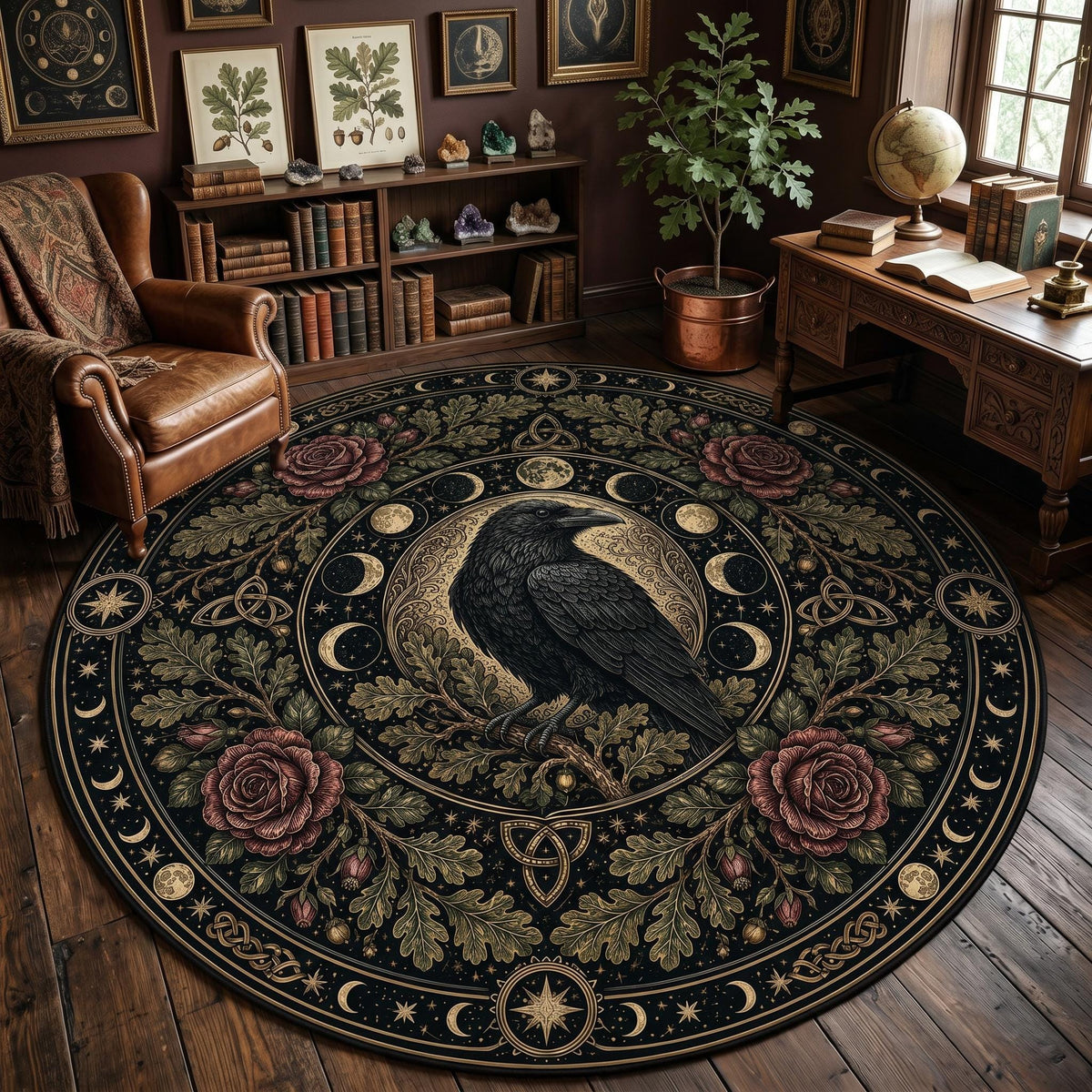 Viking Wolf Rug - Nordic Wolf Round Rug, Viking Wolf Area Rug, Celtic Knot Forest Decor, Mountain