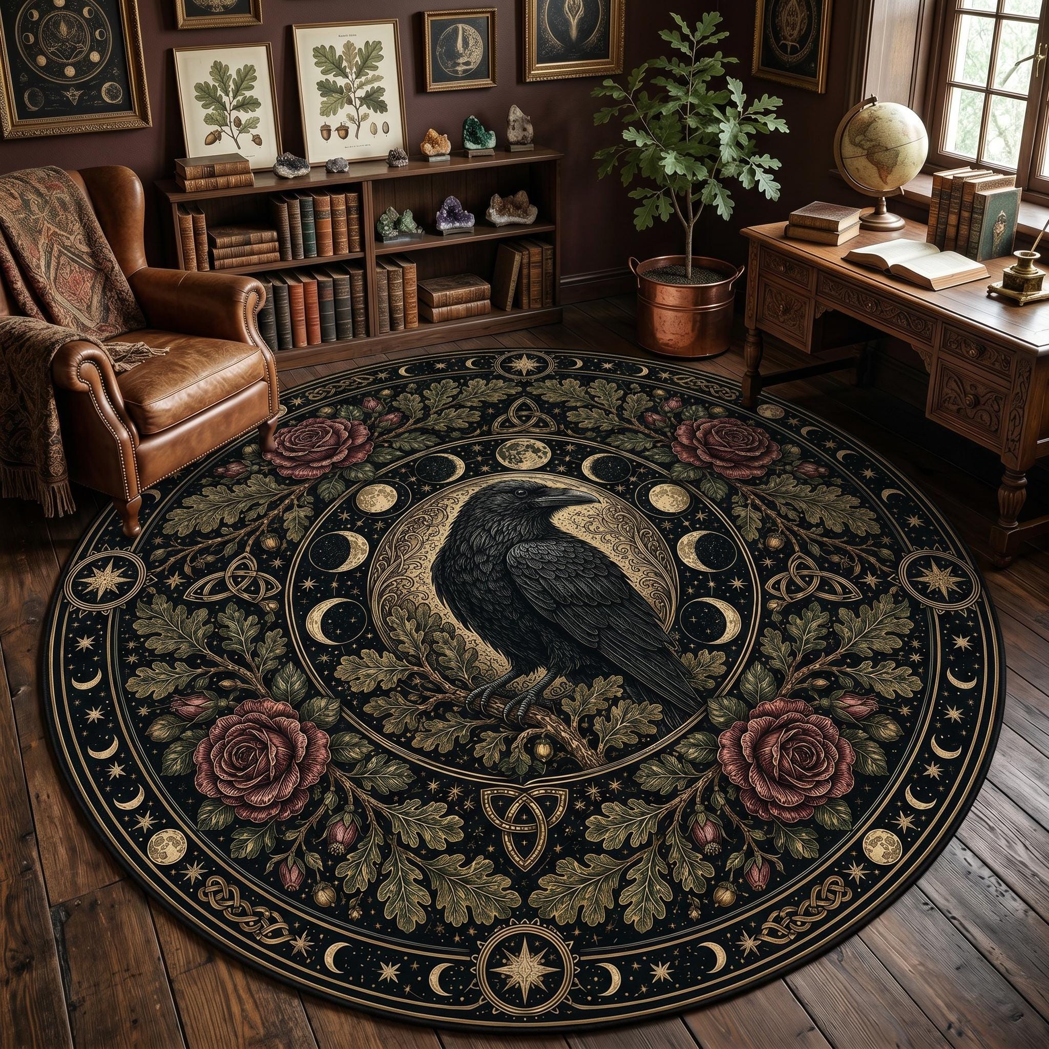 Viking Wolf Rug - Nordic Wolf Round Rug, Viking Wolf Area Rug, Celtic Knot Forest Decor, Mountain