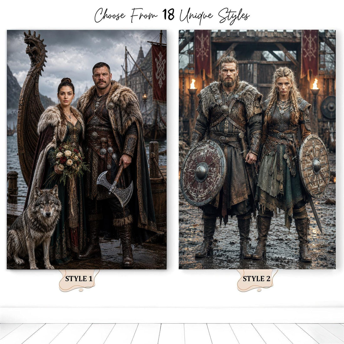Viking Home Decor - Custom Viking Couple Portrait From Photo Personalized Warrior Canvas Viking