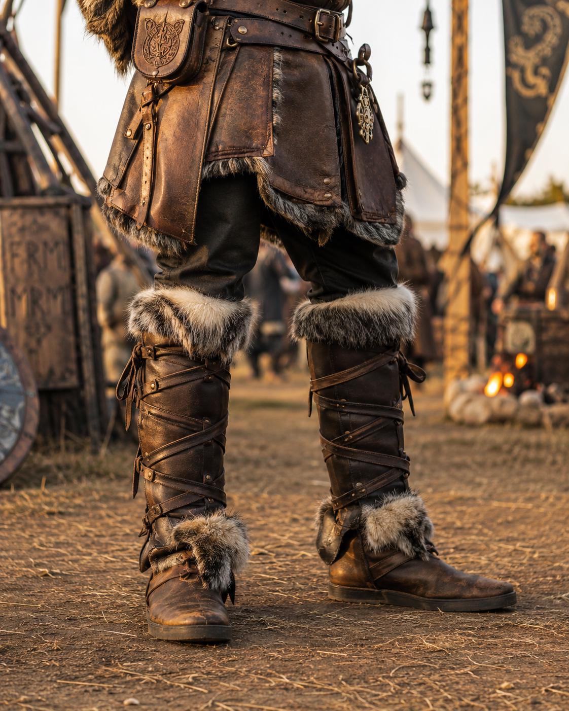 Viking Boots - Handmade Viking Fur Leather Boots for Men, Medieval Cosplay Boots, Renaissance Faire