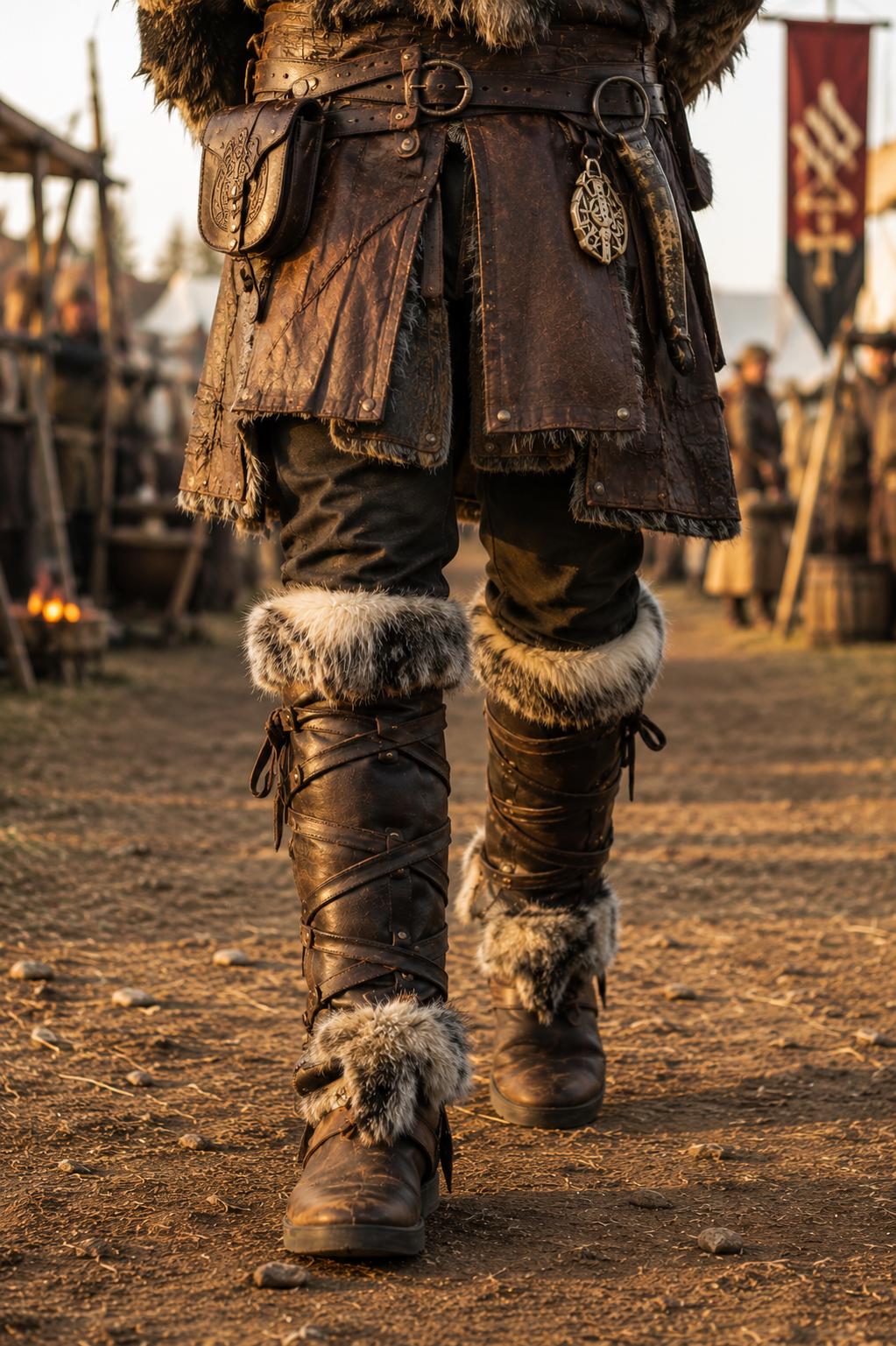 Viking Boots - Handmade Viking Fur Leather Boots for Men, Medieval Cosplay Boots, Renaissance Faire