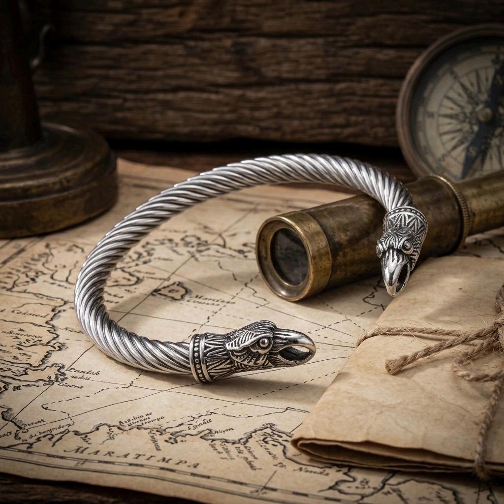 Viking Bracelet - Viking Dragon Cuff Bracelet, Stainless Steel Norse Arm Band, Midgard Serpent