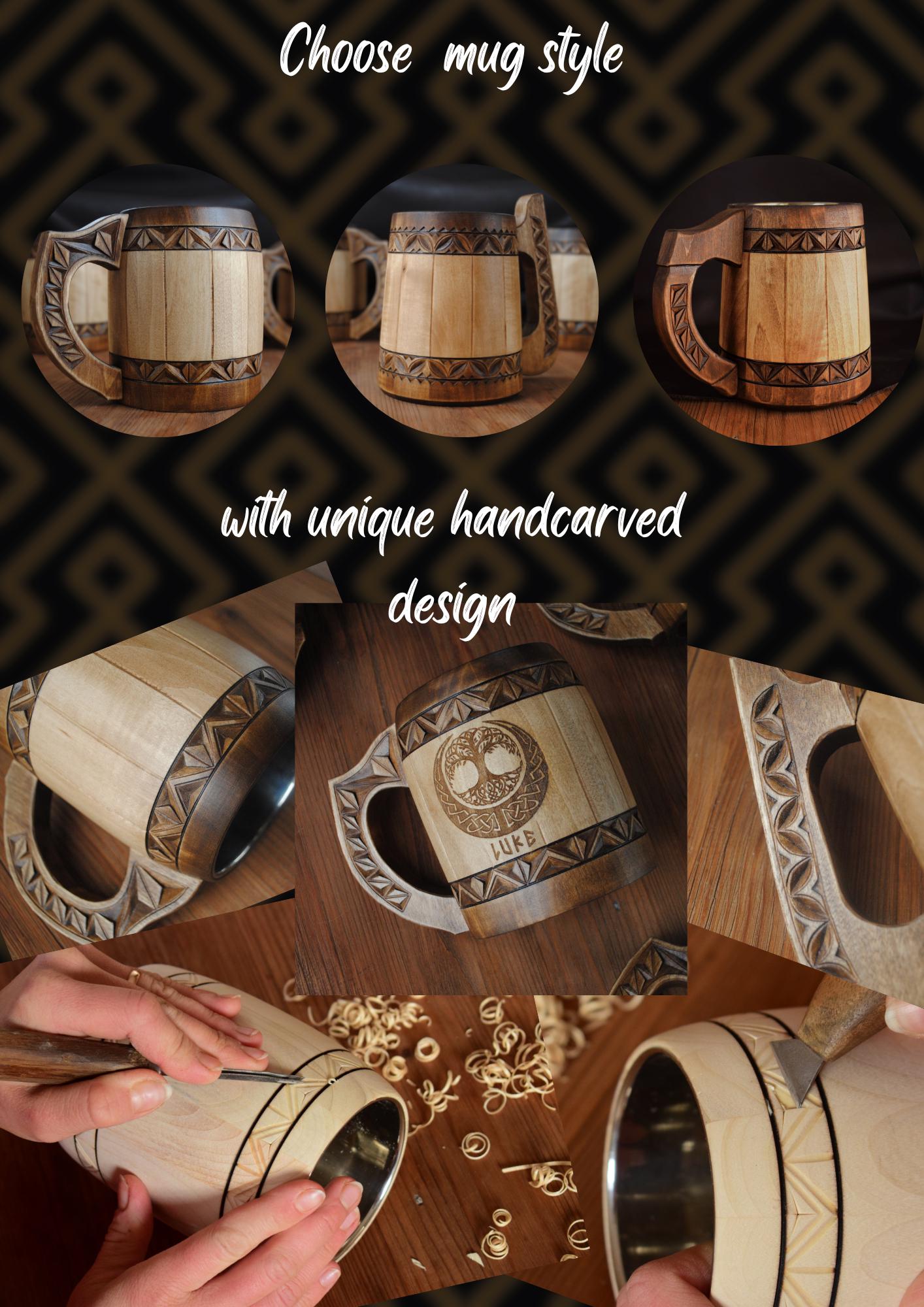 Viking Mug - Personalized Viking Tankard, Wooden Beer Mug, Celtic Knots, Engraved groomsman Cup